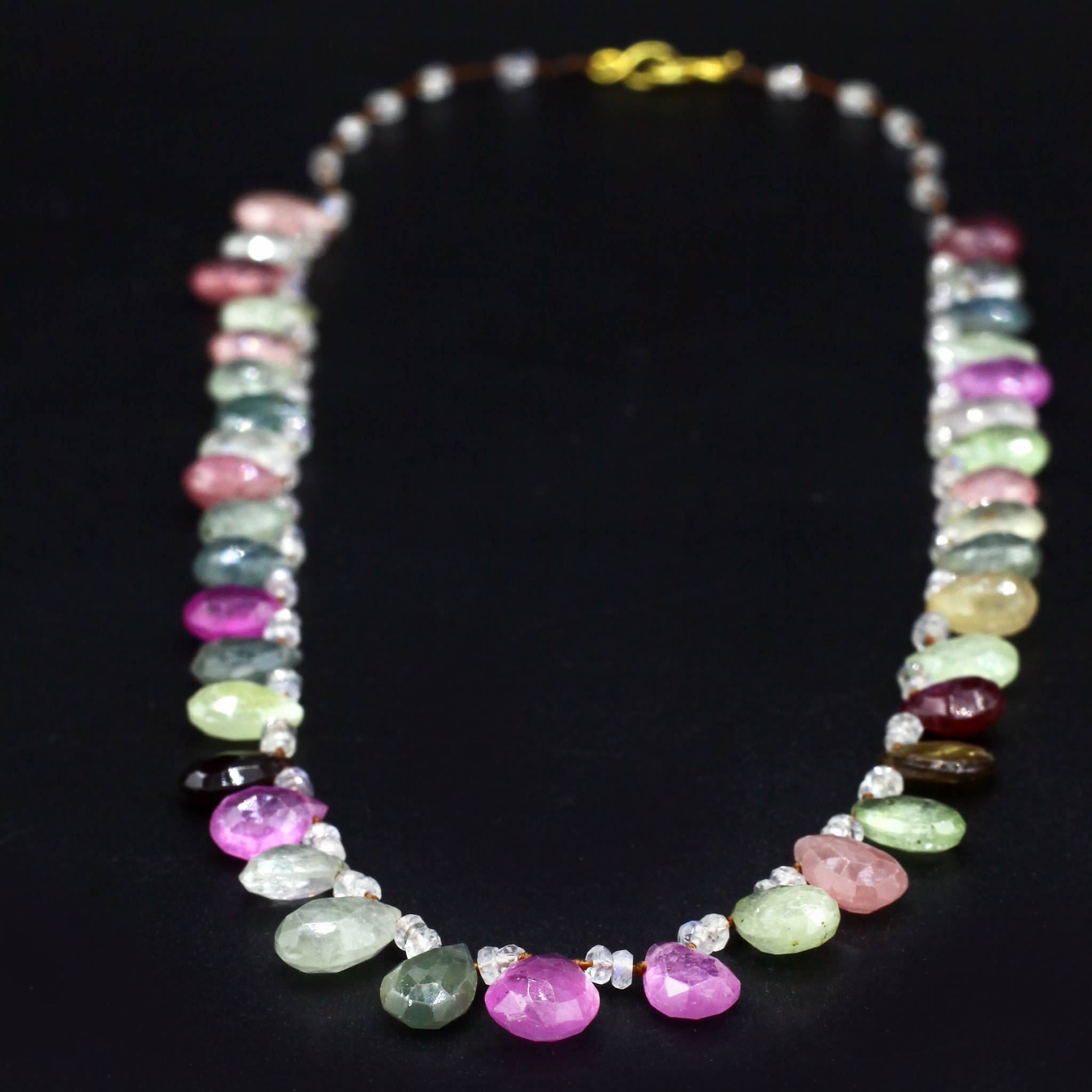 Lena Skadegard Jewelry | Petal Tourmaline & Sapphire 14k Gold Gemstone Necklace | Firecracker