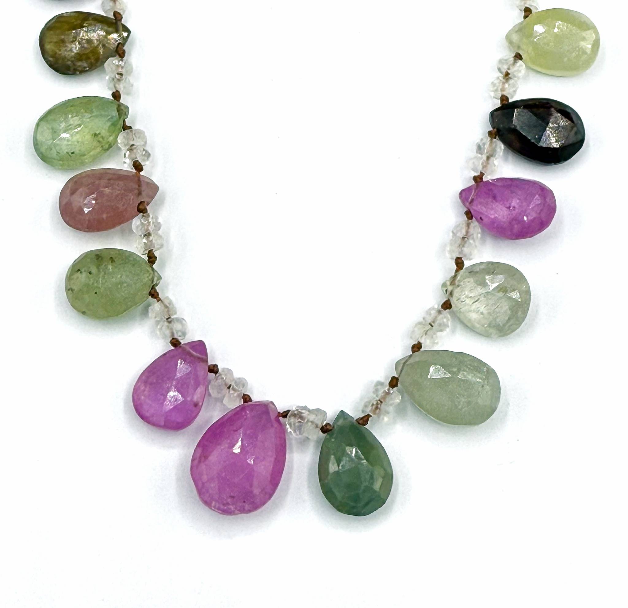 Lena Skadegard Jewelry | Petal Tourmaline & Sapphire 14k Gold Gemstone Necklace | Firecracker