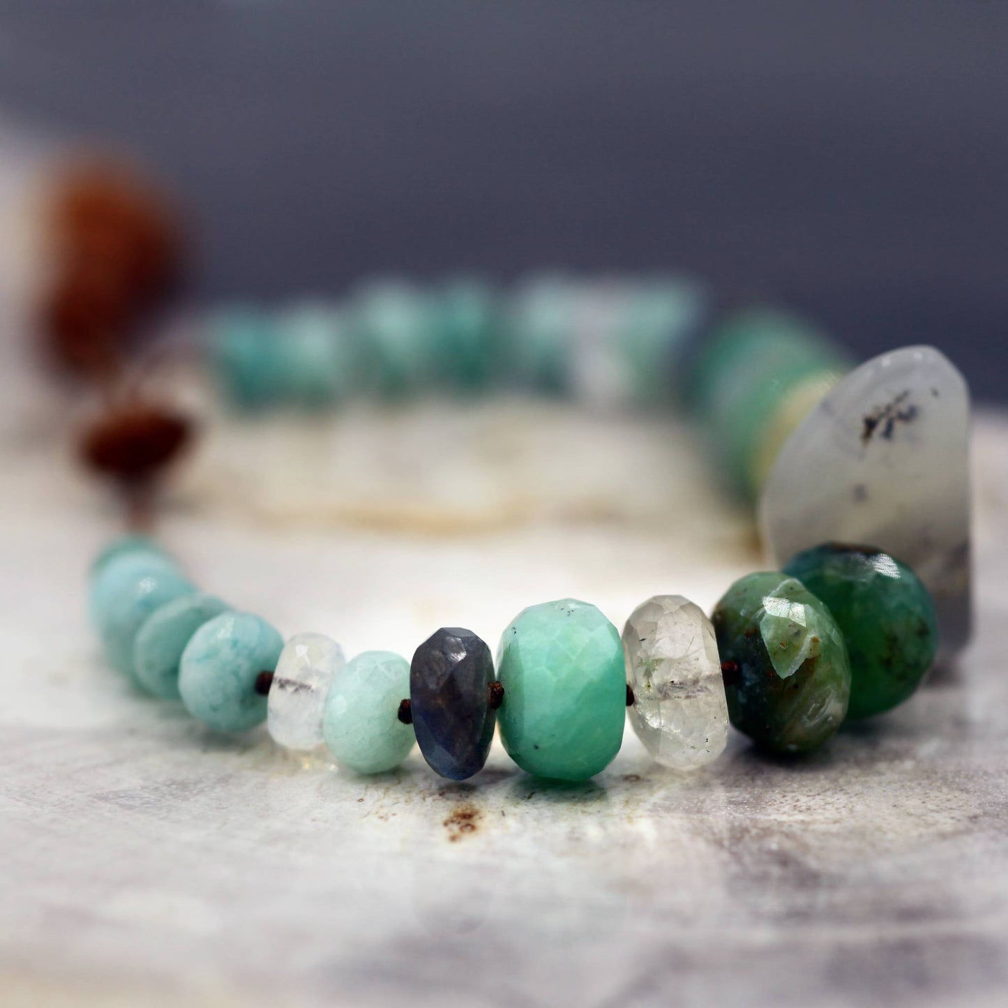 Peruvian Opal, Labradorite + Amazonite Gemstone Tassel Bracelet