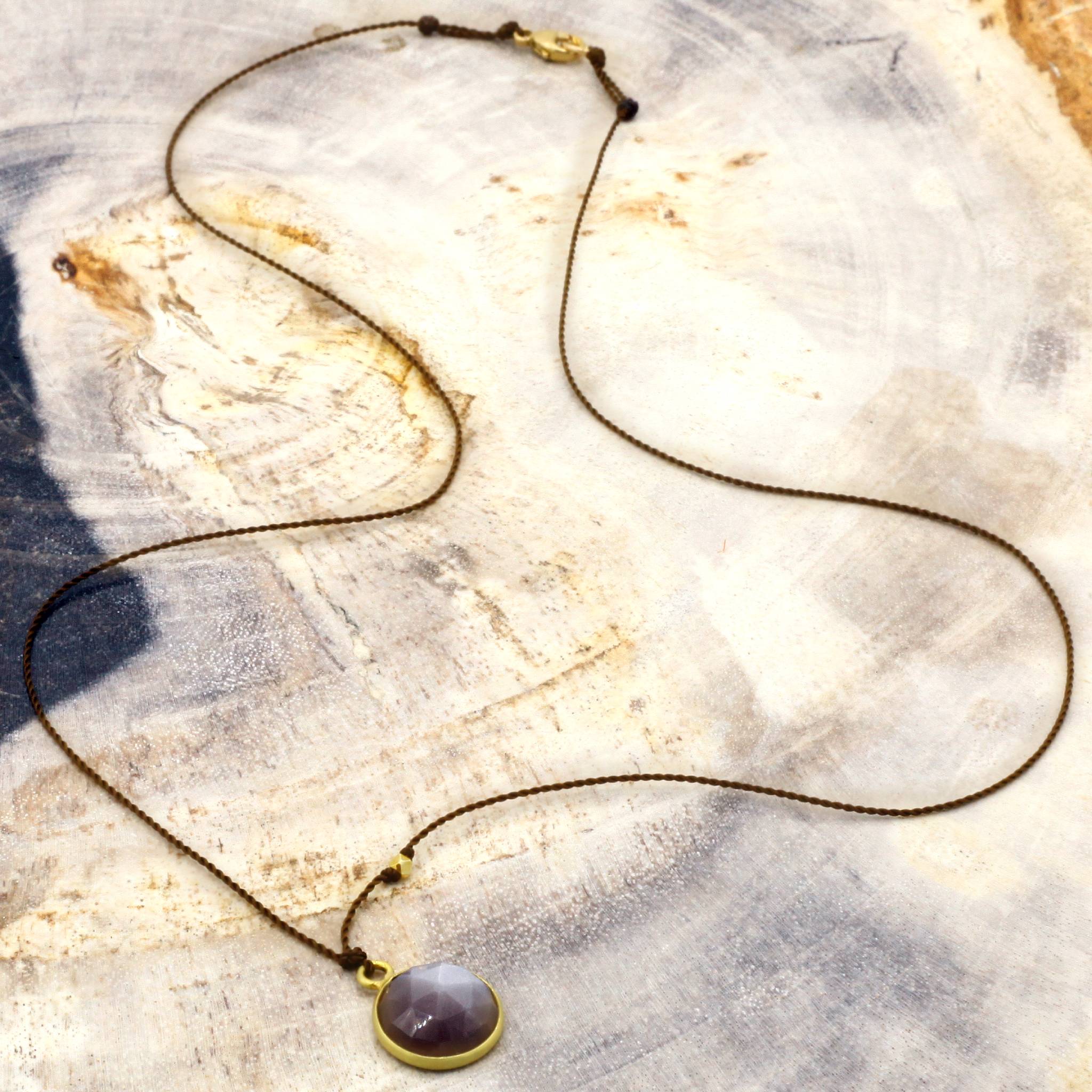 Margeret Solow Jewelry | Chocolate Moonstone + 18k Gold Drop Necklace | Firecracker