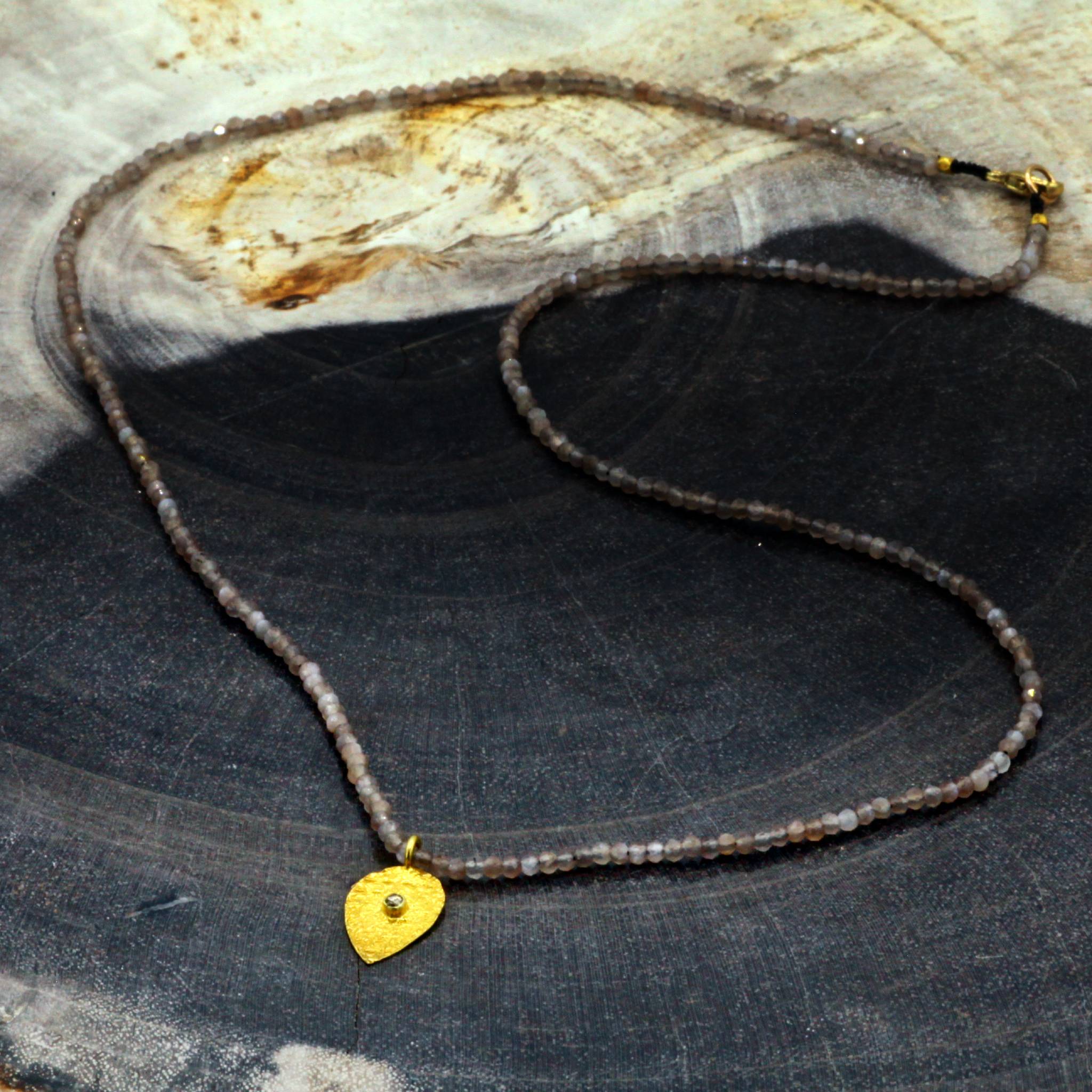 Margeret Solow Jewelry | Chocolate Moonstone + Diamond 18k Gold Drop Necklace | Firecracker