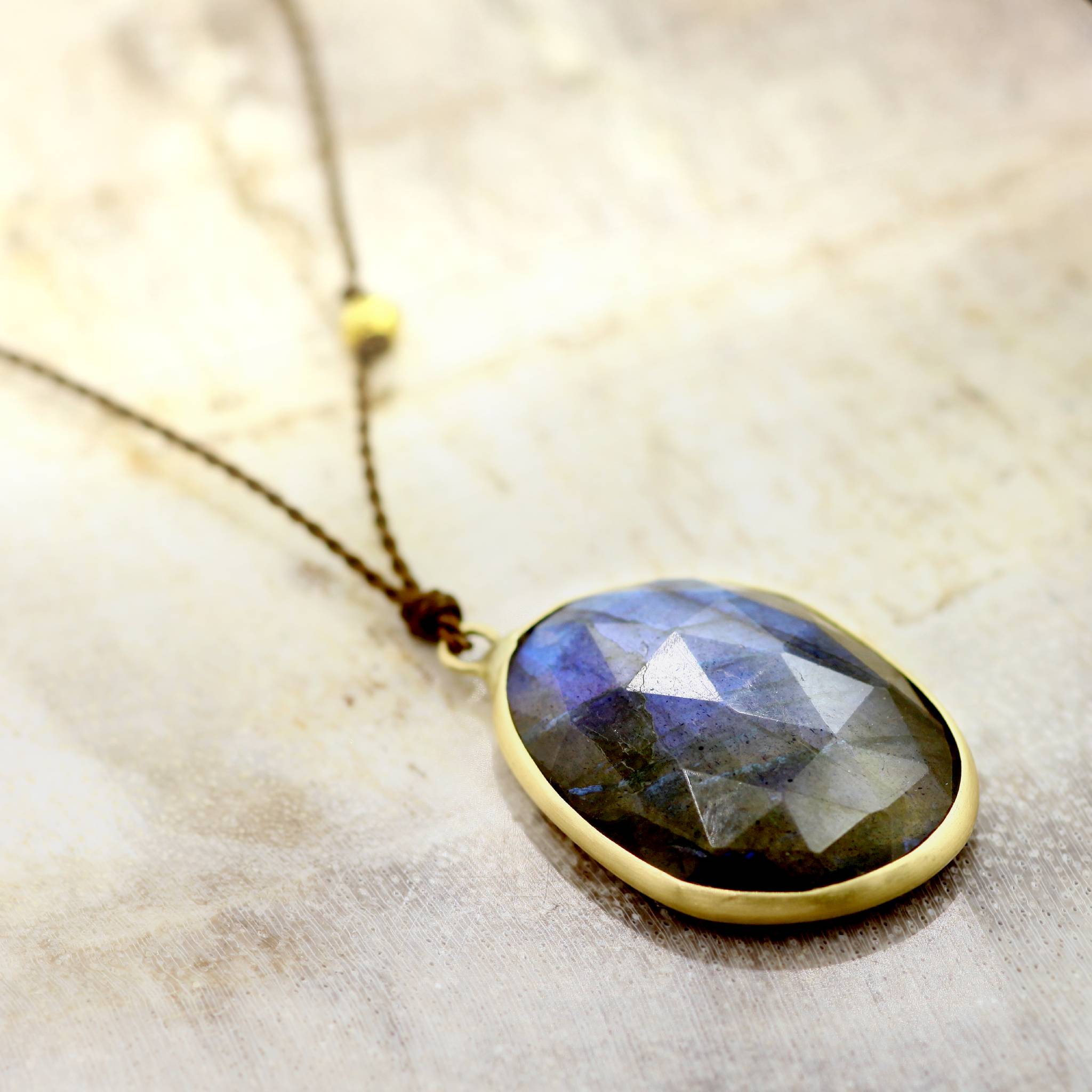 Magaret Solow Jewelry | Labradorite + 14k Gold Drop Necklace | Firecracker
