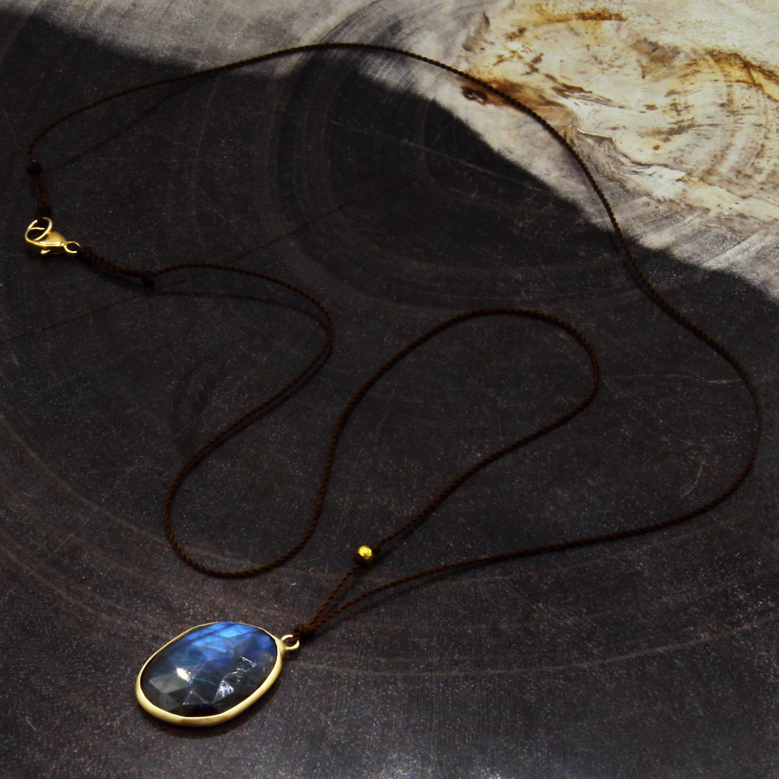 Magaret Solow Jewelry | Labradorite + 14k Gold Drop Necklace | Firecracker