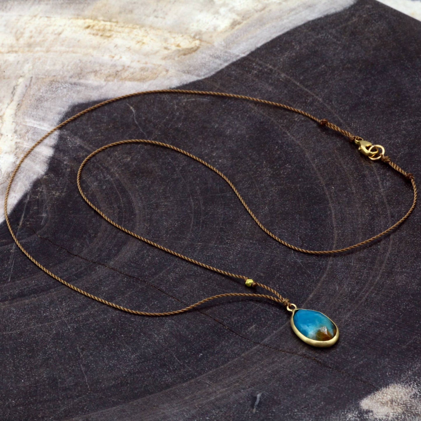 Margaret Solow Jewelry | Peruvian Opal + 14k Gold Drop Necklace | Firecracker