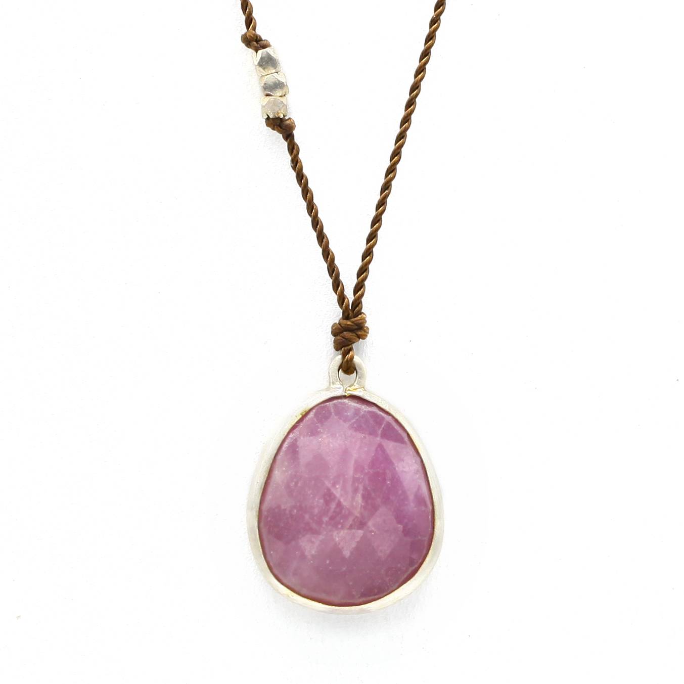 Margaret Solow Jewelry | Pink Sapphire + Sterling Silver Necklace | Firecracker