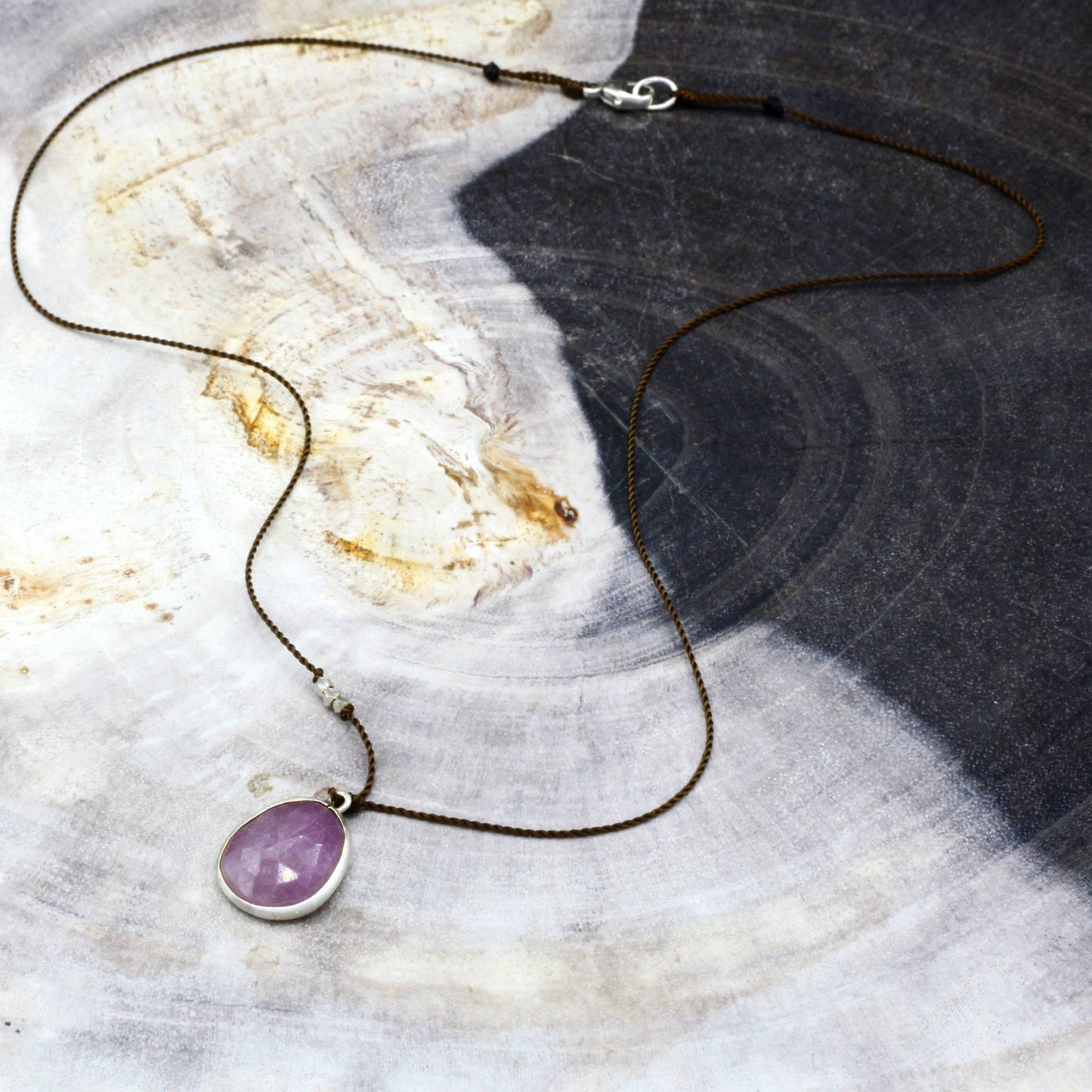 Margaret Solow Jewelry | Pink Sapphire + Sterling Silver Necklace | Firecracker