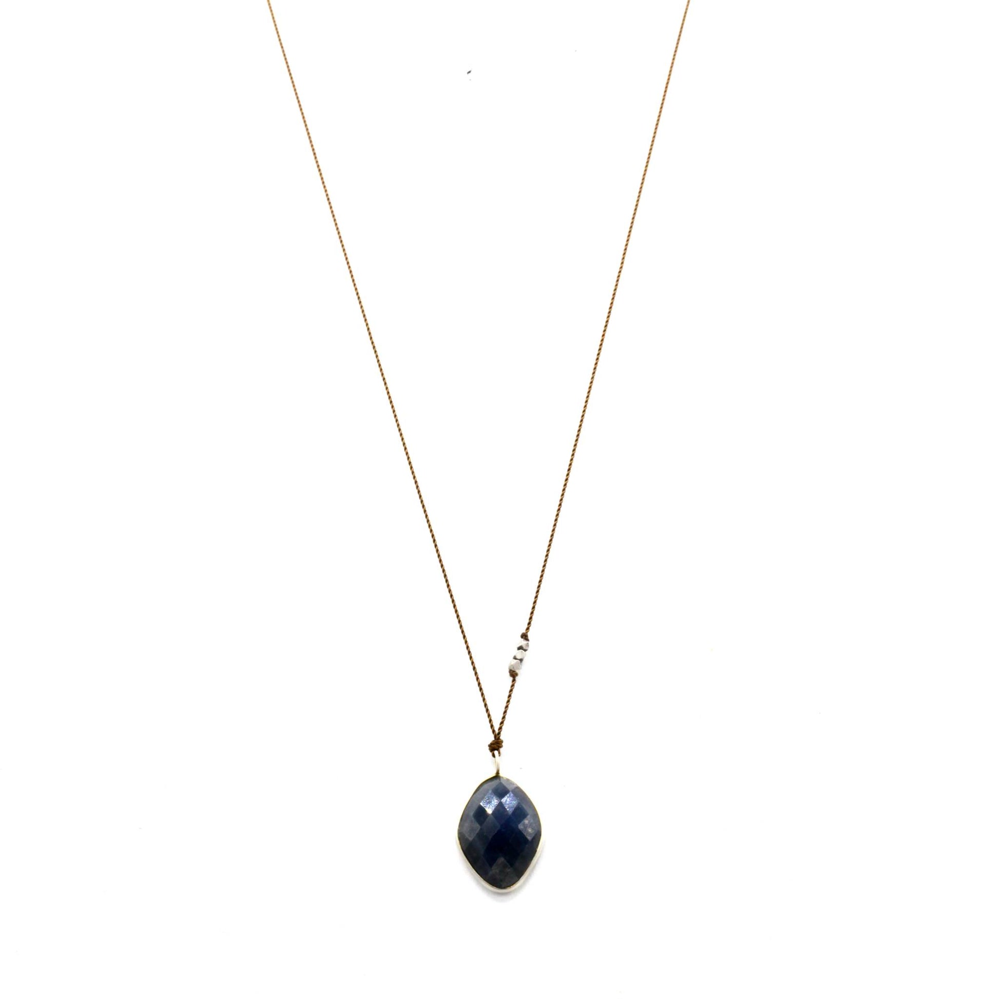 Margaret Solow Jewelry | Blue Sapphire + Sterling Silver Drop Necklace | Firecracker