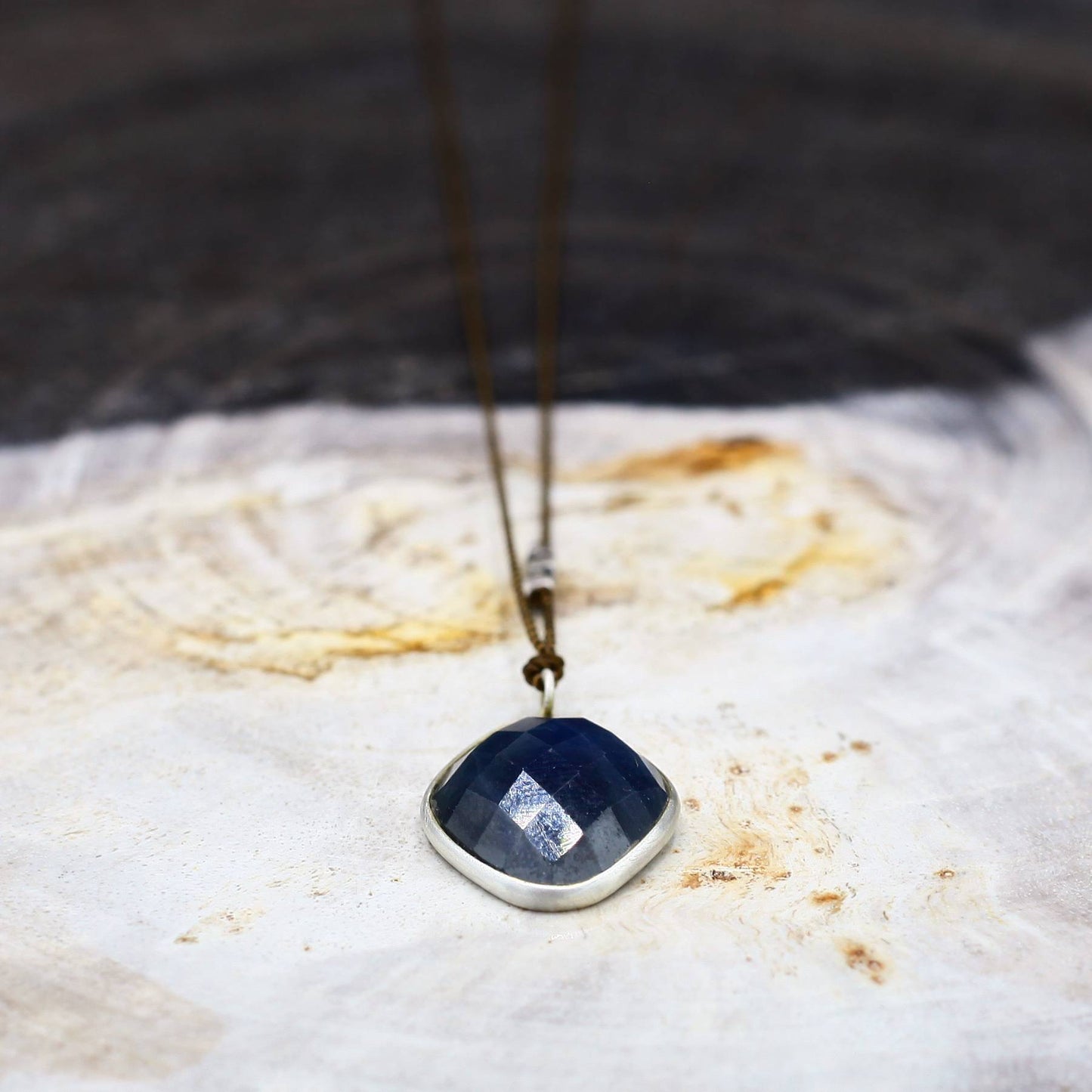 Margaret Solow Jewelry | Blue Sapphire + Sterling Silver Drop Necklace | Firecracker