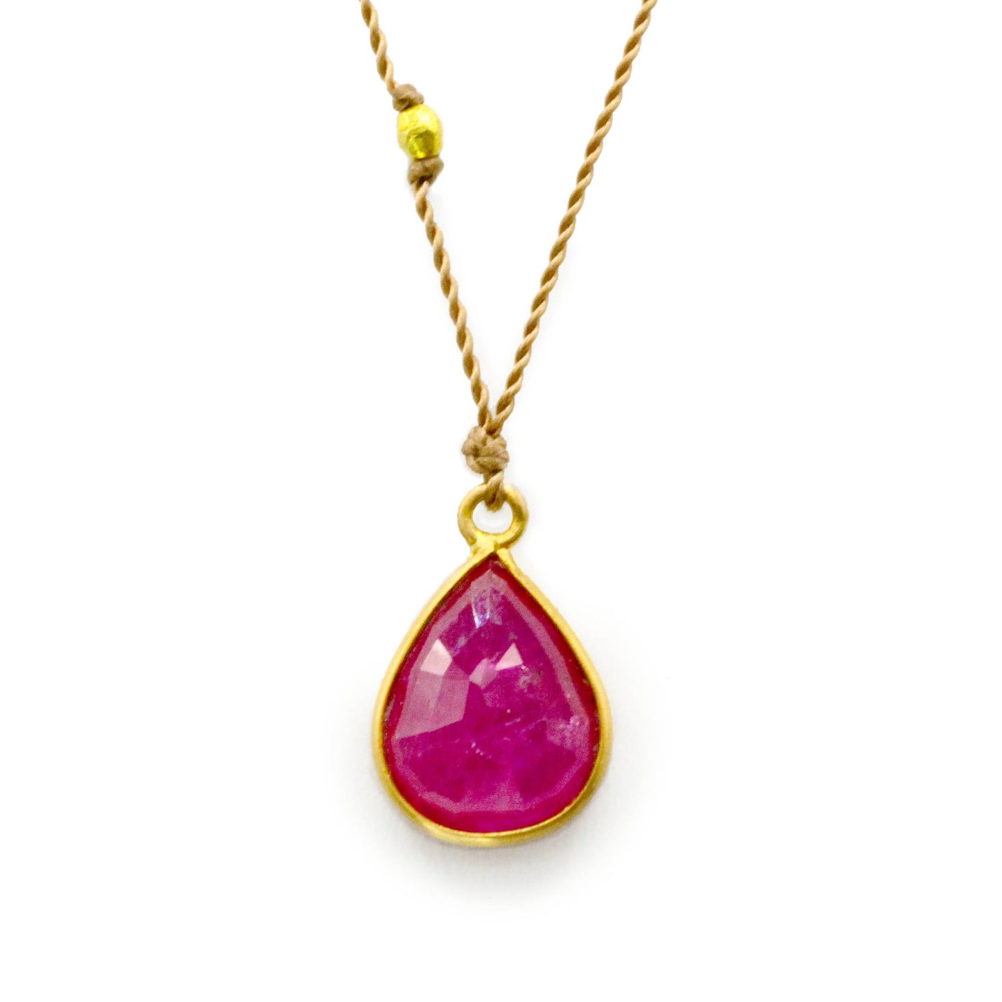 Margaret Solow Jewelry | Teardrop Ruby + 18k Gold Drop Necklace | Firecracker