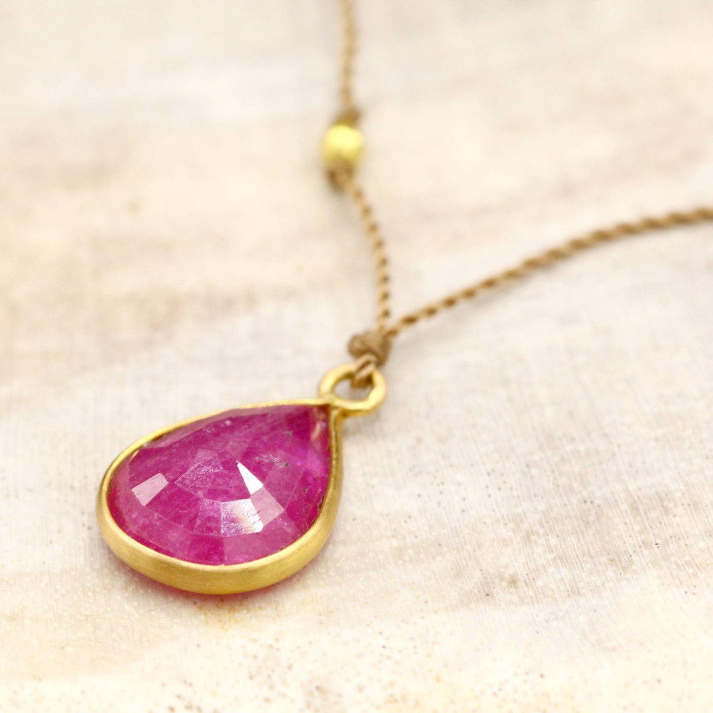 Margaret Solow Jewelry | Teardrop Ruby + 18k Gold Drop Necklace | Firecracker