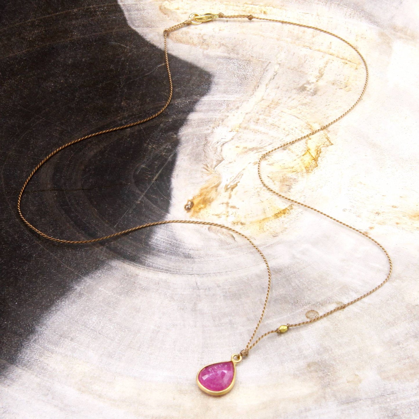 Margaret Solow Jewelry | Teardrop Ruby + 18k Gold Drop Necklace | Firecracker