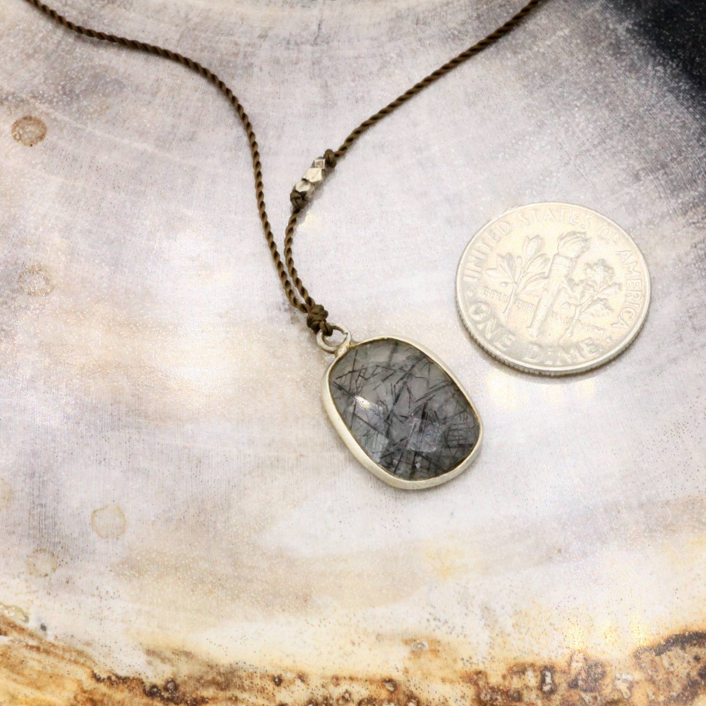 Margaret Solow Jewelry | Tourmalated Quartz + Sterling Silver Drop Necklace | Firecracker