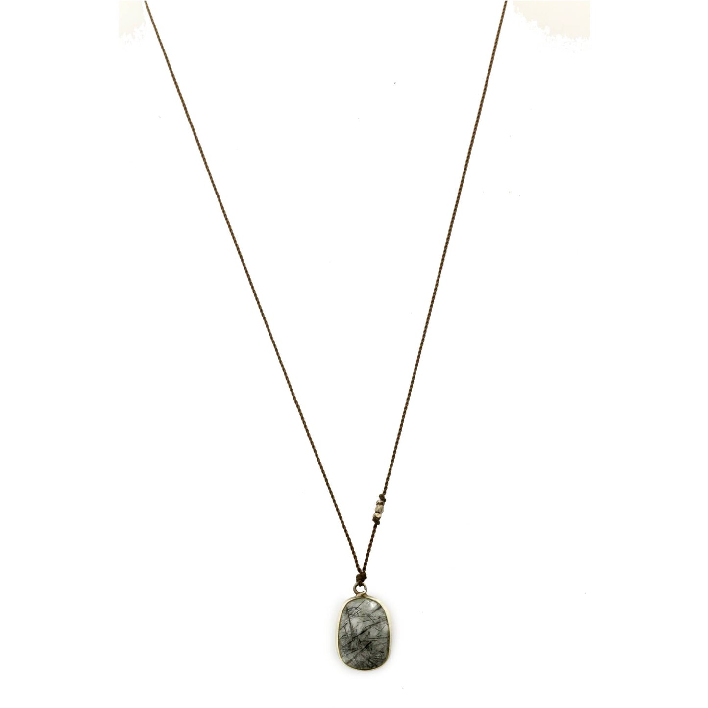 Margaret Solow Jewelry | Tourmalated Quartz + Sterling Silver Drop Necklace | Firecracker