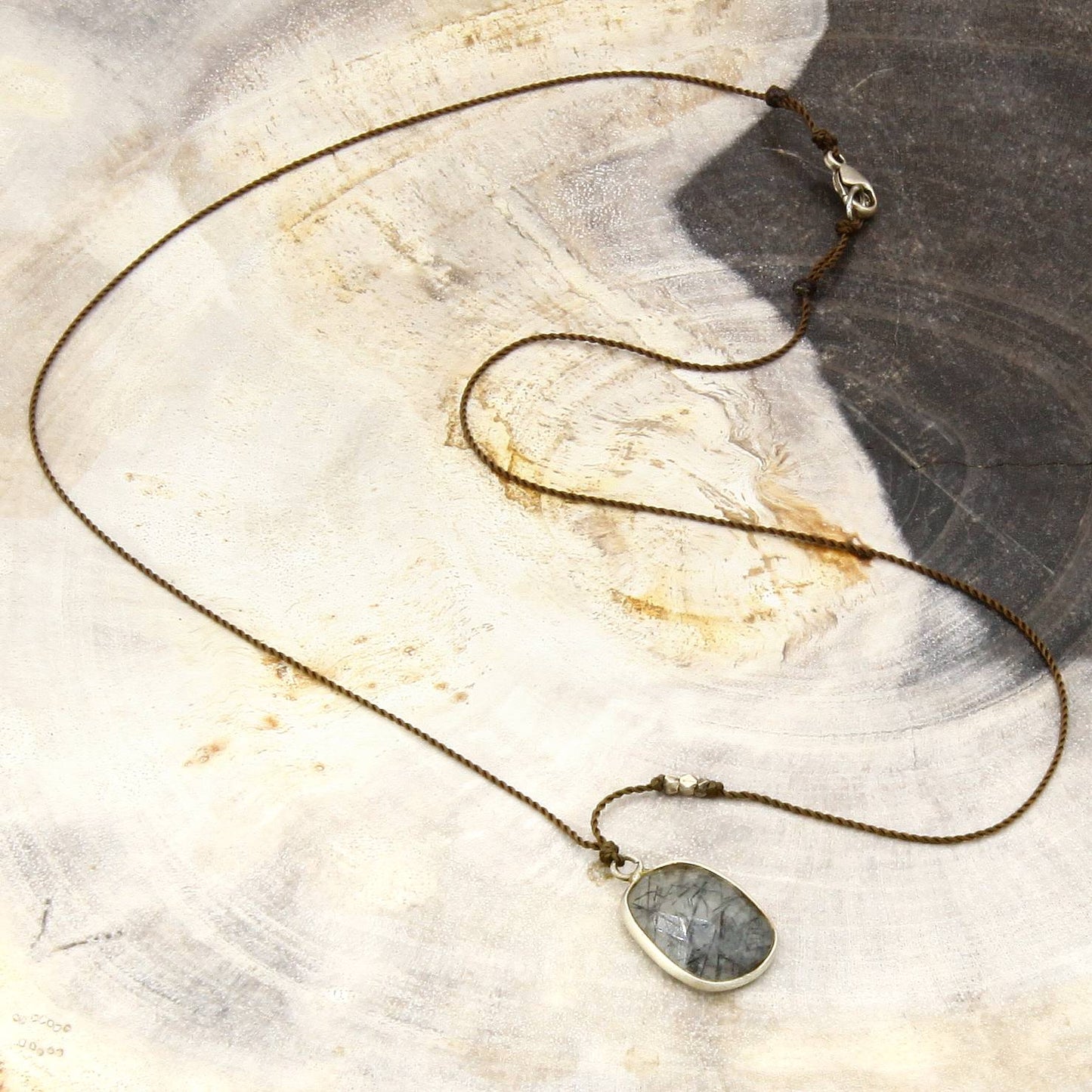 Margaret Solow Jewelry | Tourmalated Quartz + Sterling Silver Drop Necklace | Firecracker