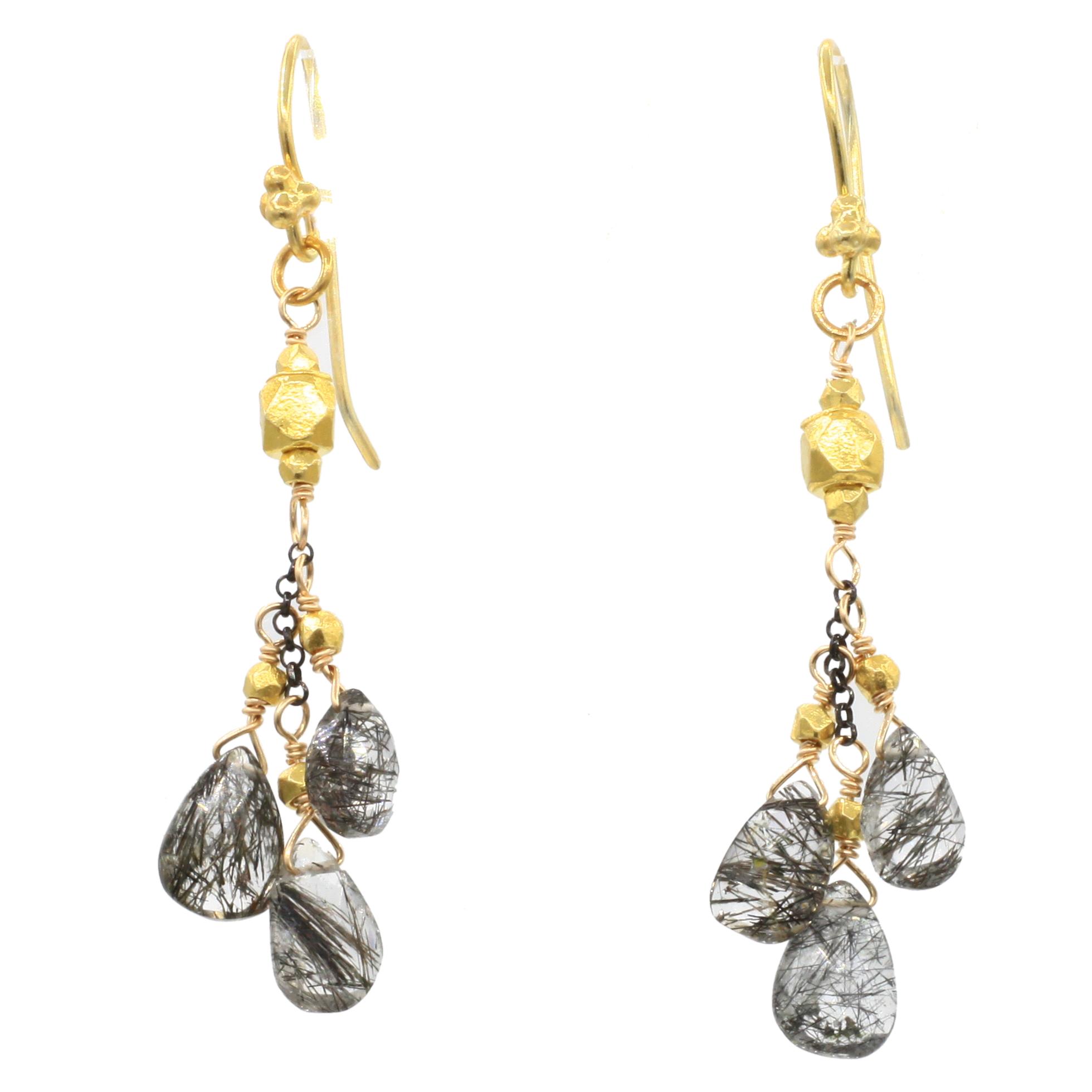 Robindira Unsworth Jewelry | Black Rutilated Quartz + Oxidized Sterling Silver Earrings | Firecracker
