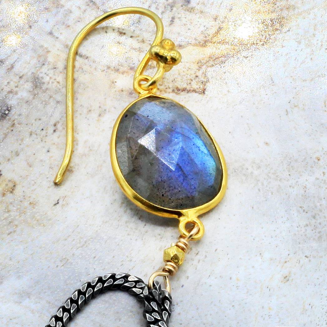 Robindira Unsworth Jewelry | Labradorite + Oxidized Sterling Silver Earrings | Firecracker