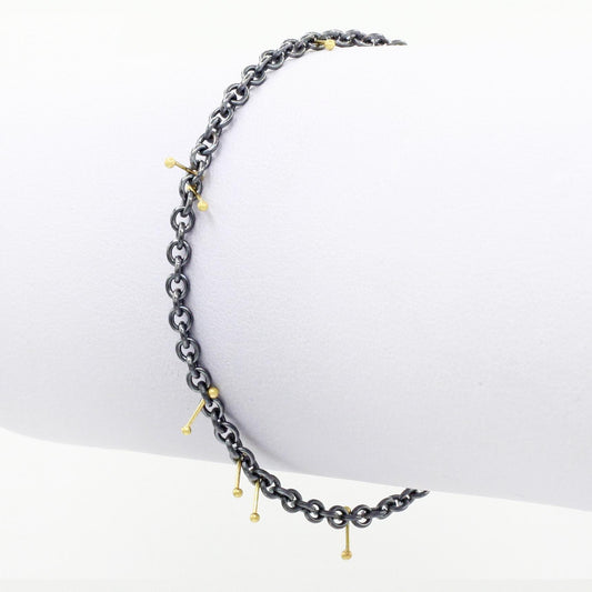 Sarah McGuire Studio | "Heavy Pinned" Oxidized Silver + 18k Gold Chain Bracelet | Firecracker
