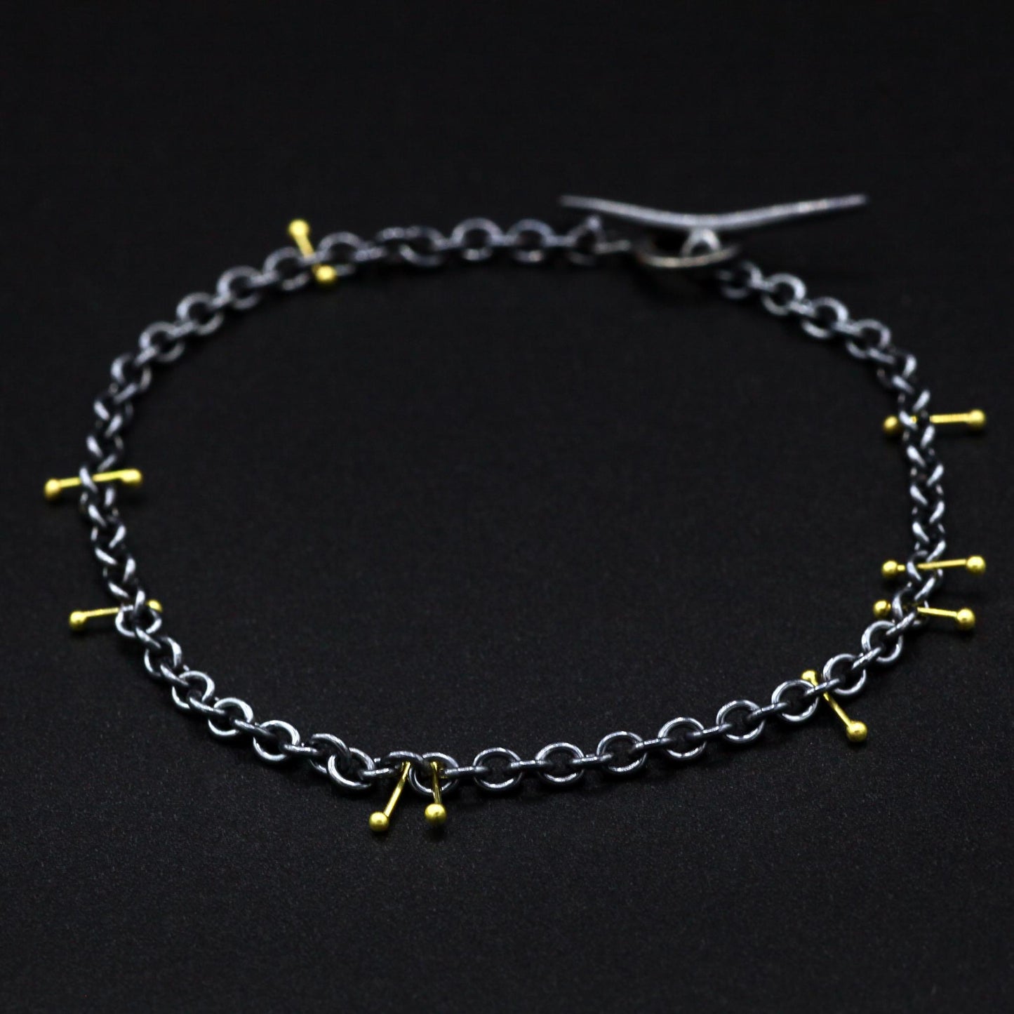 Sarah McGuire Studio | "Heavy Pinned" Oxidized Silver + 18k Gold Chain Bracelet | Firecracker