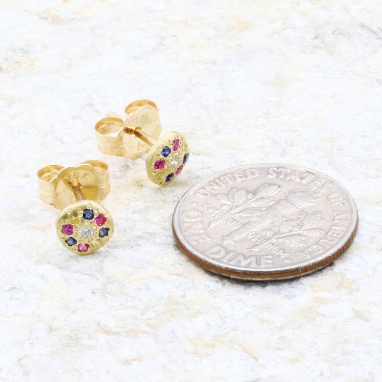 Adel Chefridi Studio | 18k Gold Diamond + Sapphire Charm Stud Earrings | Firecracker