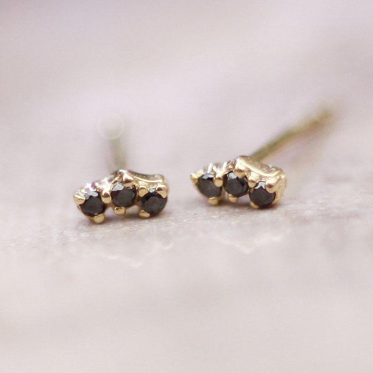 Aili Jewelry | Black Diamond + 14k Gold Stud Earrings | Firecracker