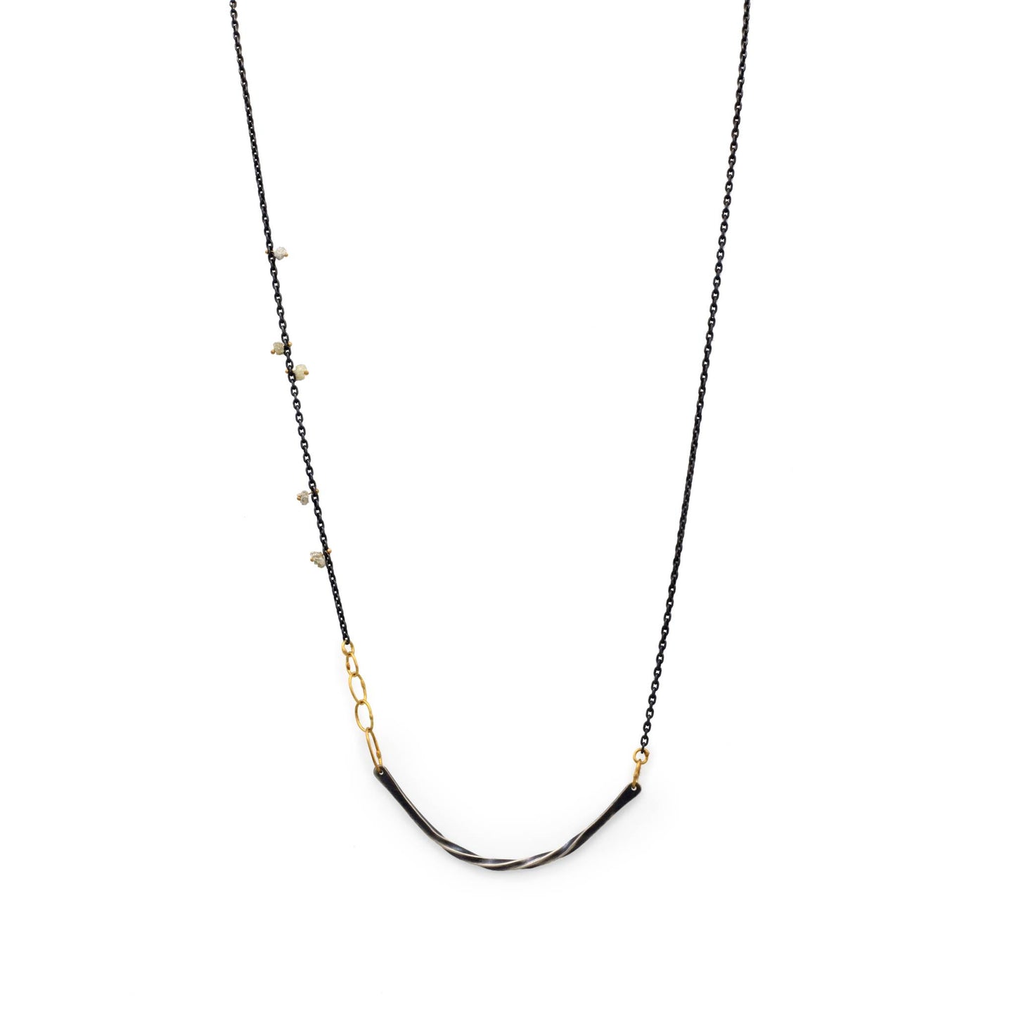 Sarah McGuire Studio | "Bias Arc" 18k Gold, Raw Diamond + Sterling Silver Necklace | Firecracker
