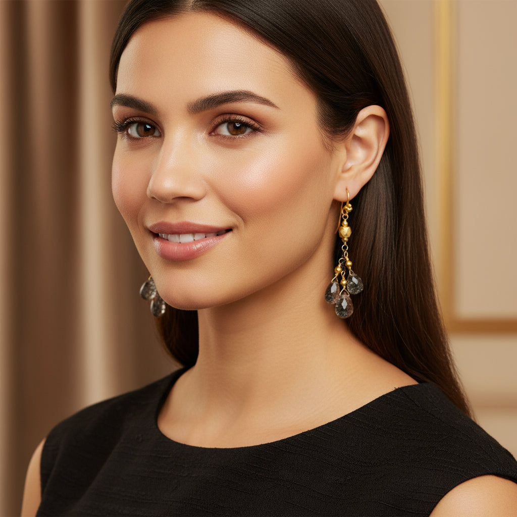 Robindira Unsworth Jewelry | Black Rutilated Quartz + Oxidized Sterling Silver Earrings | Firecracker