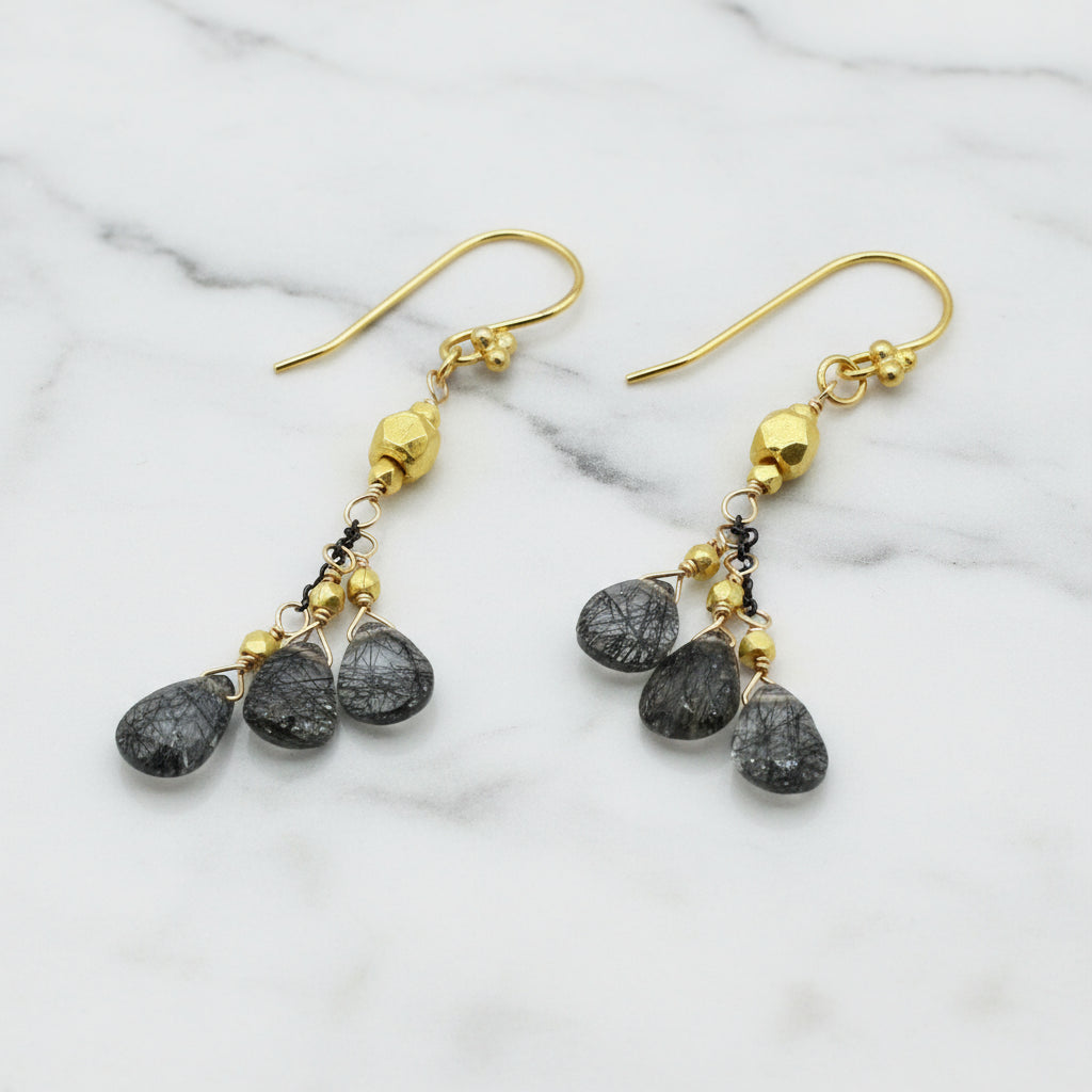 Robindira Unsworth Jewelry | Black Rutilated Quartz + Oxidized Sterling Silver Earrings | Firecracker