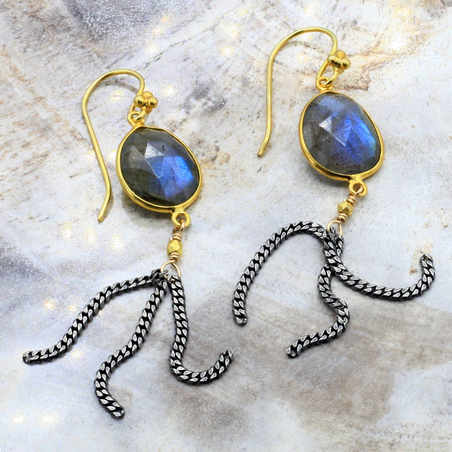Robindira Unsworth Jewelry | Labradorite + Oxidized Sterling Silver Earrings | Firecracker