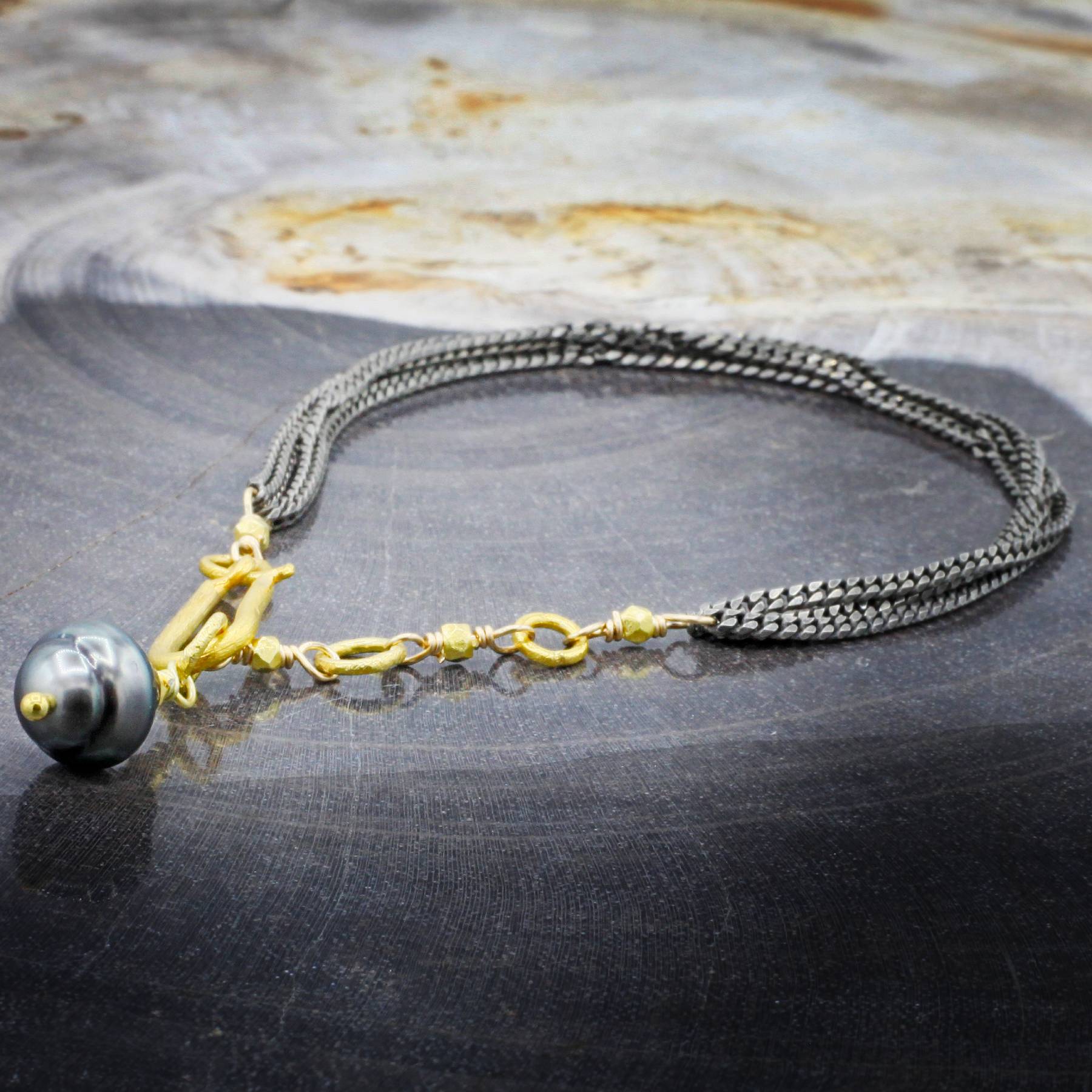 Robindira Unsworth Jewelry | Tahitian Pearl + Oxidized Sterling Silver Strand Bracelet | Firecracker