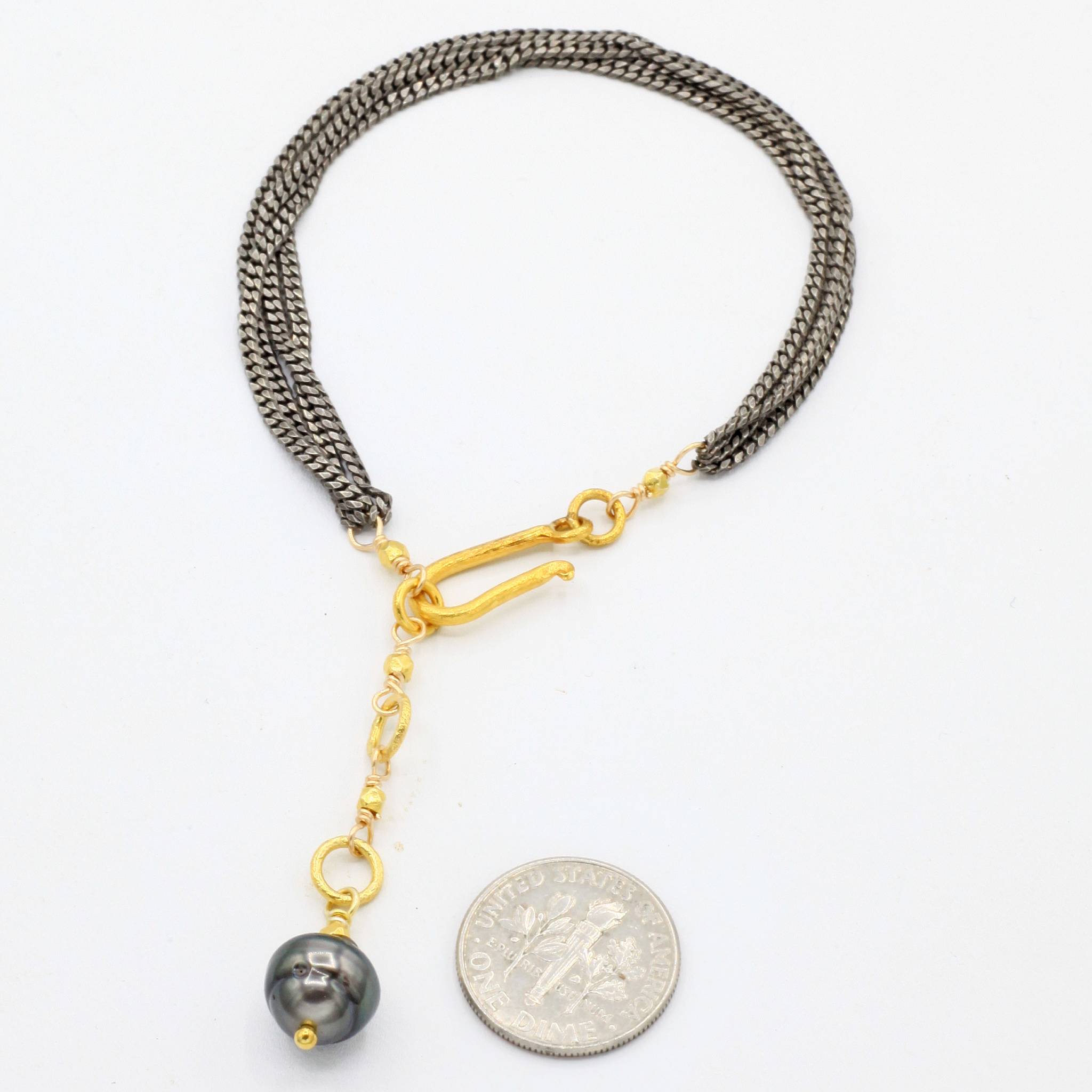 Robindira Unsworth Jewelry | Tahitian Pearl + Oxidized Sterling Silver Strand Bracelet | Firecracker