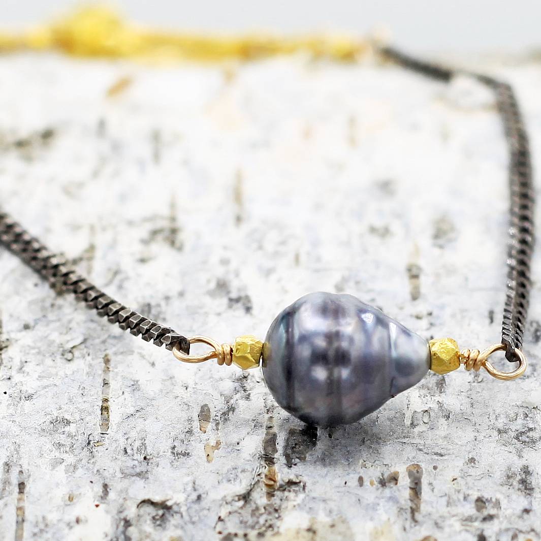 Robindira Unsworth Jewelry | Tahitian Pearl + Oxidized Sterling Silver Bracelet | Firecracker