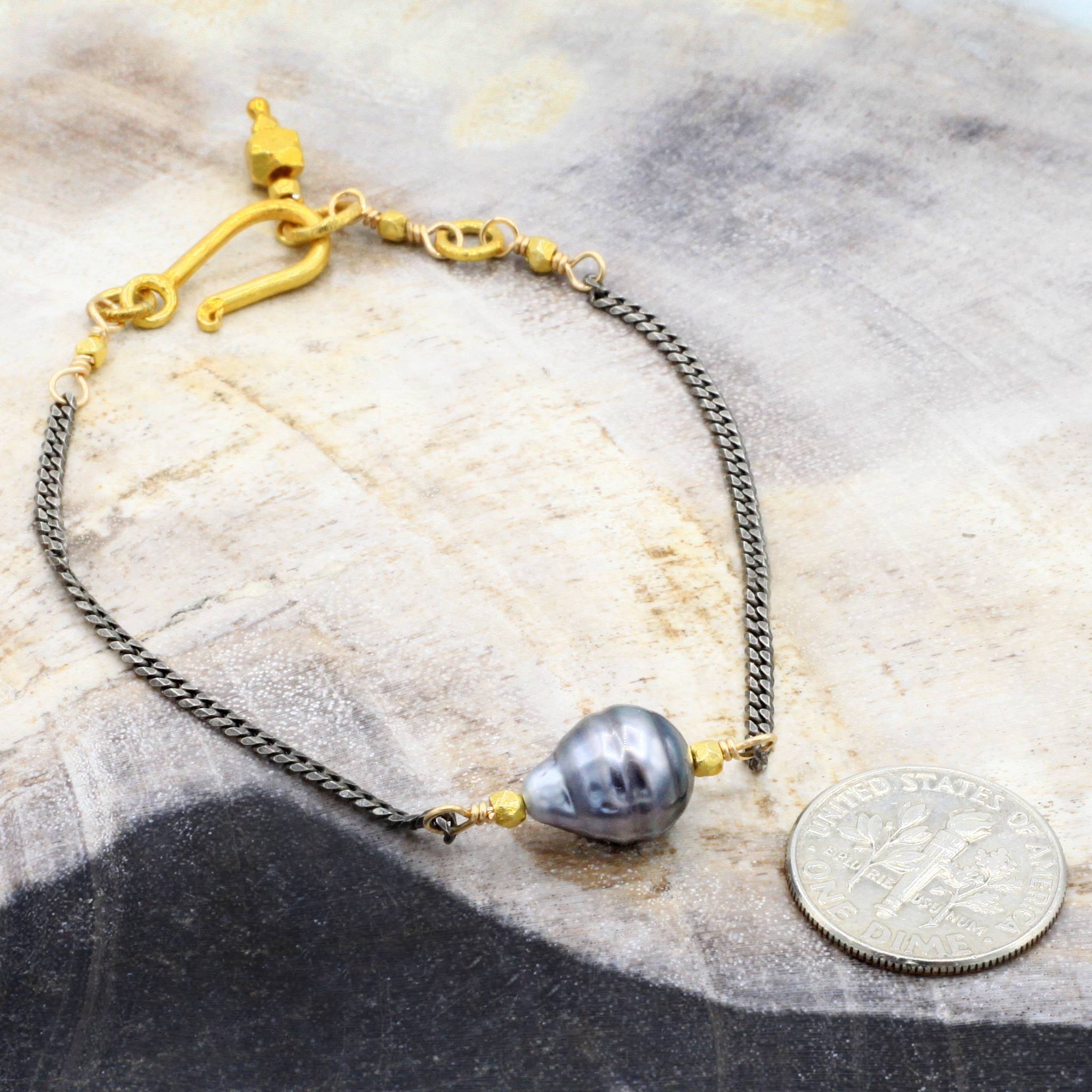 Robindira Unsworth Jewelry | Tahitian Pearl + Oxidized Sterling Silver Bracelet | Firecracker