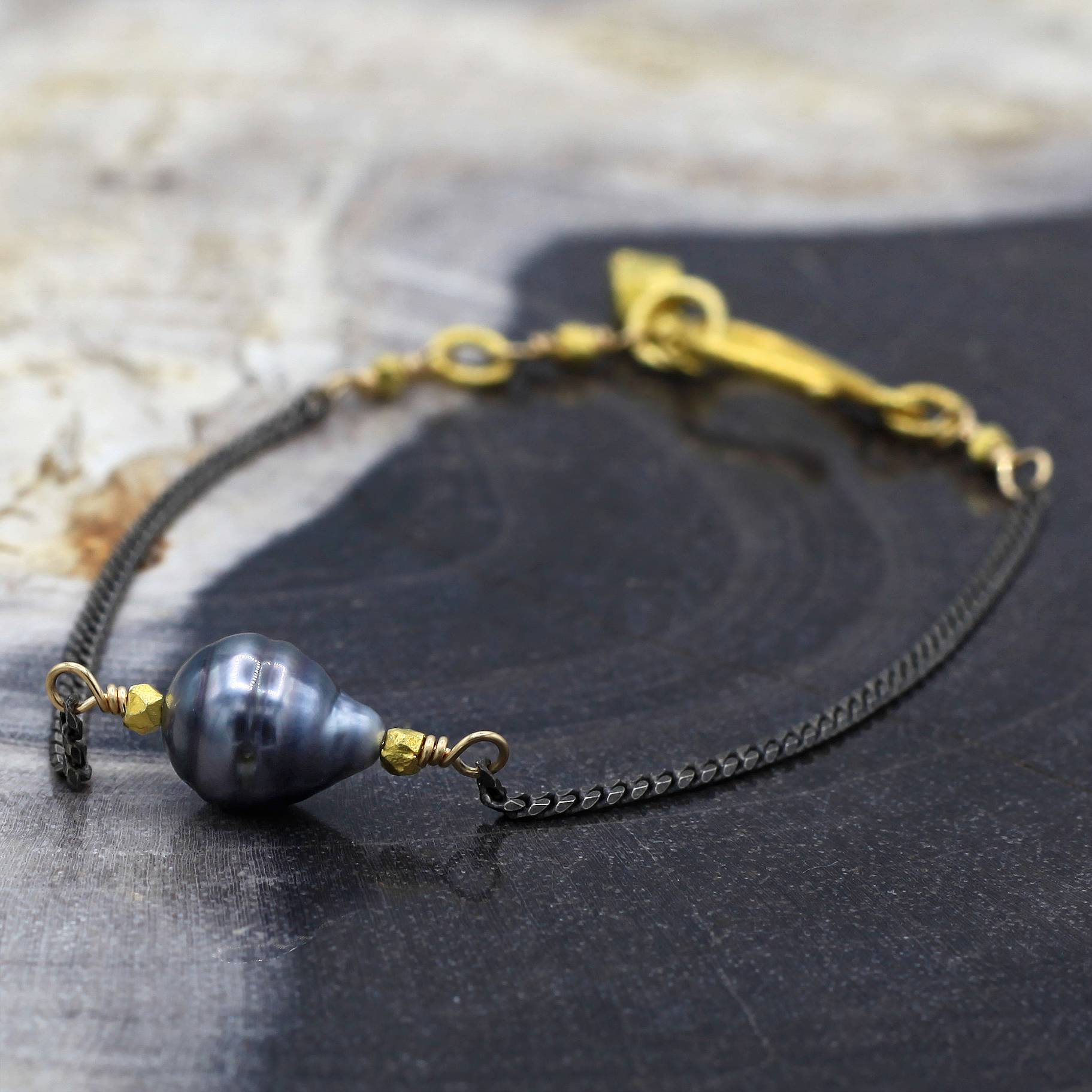 Robindira Unsworth Jewelry | Tahitian Pearl + Oxidized Sterling Silver Bracelet | Firecracker