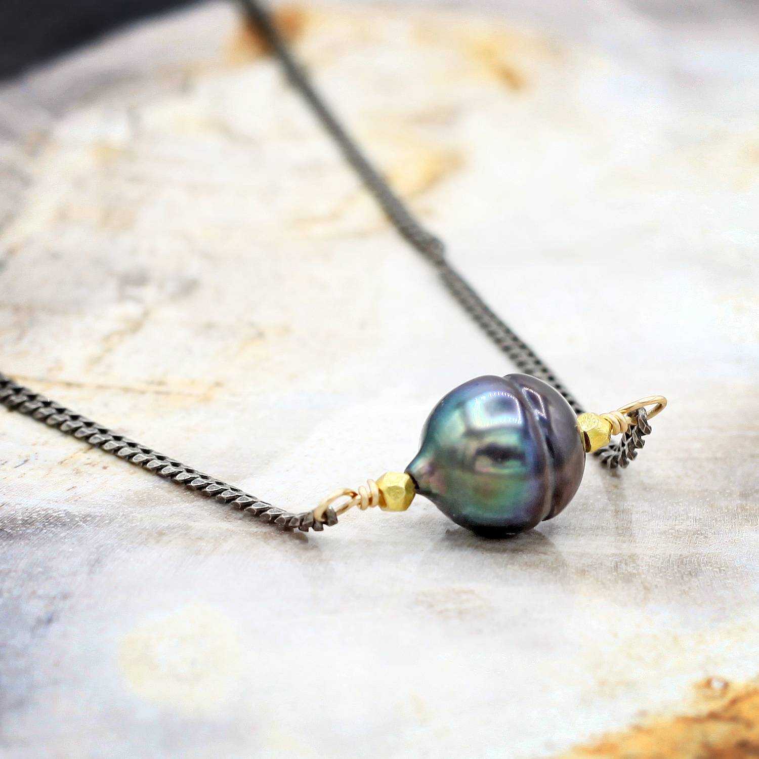 Robindira Unsworth Jewelry | Tahitian Pearl + Oxidized Sterling Silver Necklace | Firecracker