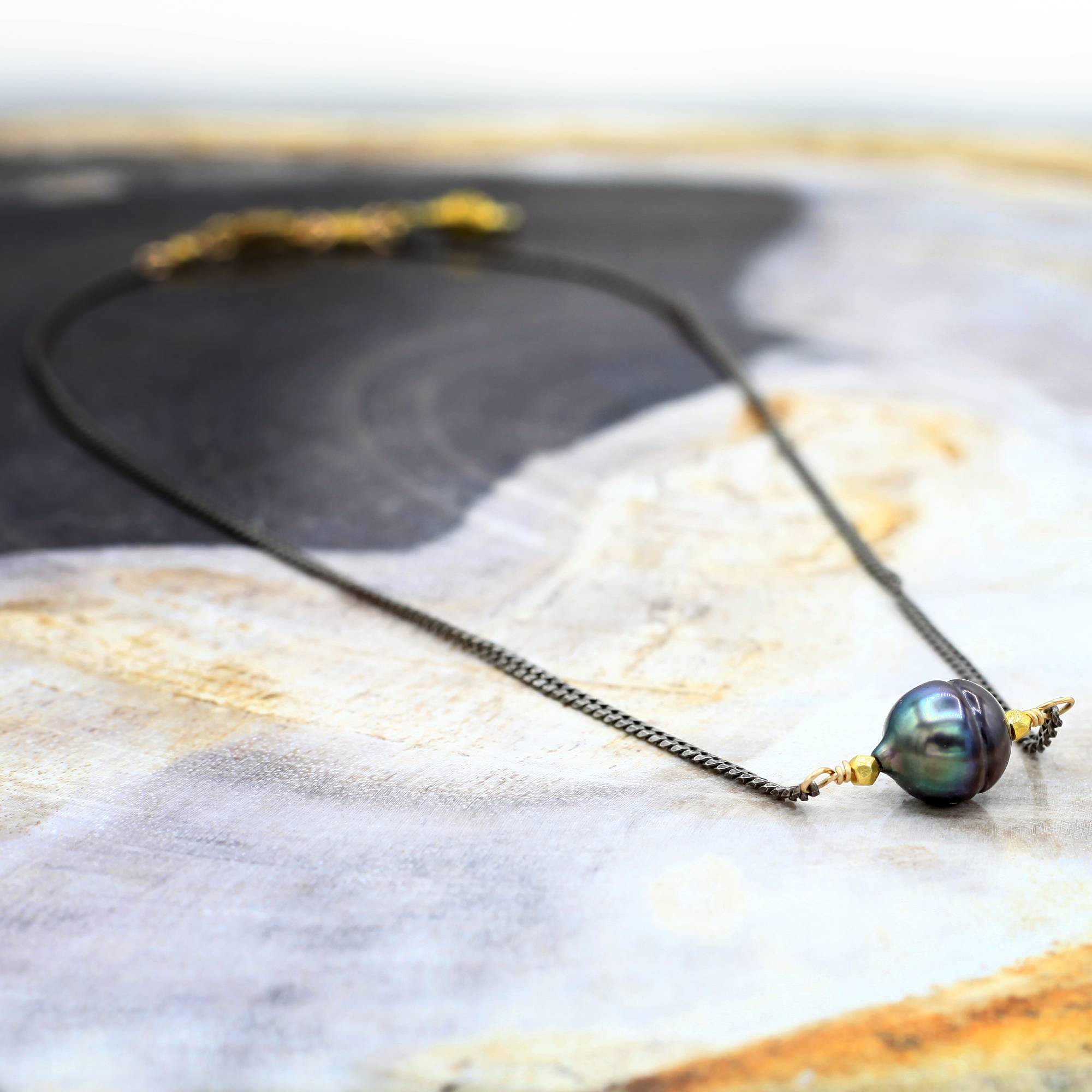 Robindira Unsworth Jewelry | Tahitian Pearl + Oxidized Sterling Silver Necklace | Firecracker