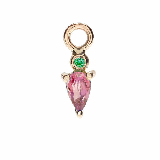 Scosha | Pink Tourmaline + 10k Gold Droplet Earring Charm | Firecracker