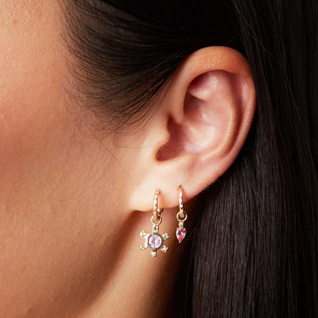 Scosha | Pink Tourmaline + 10k Gold Droplet Earring Charm | Firecracker