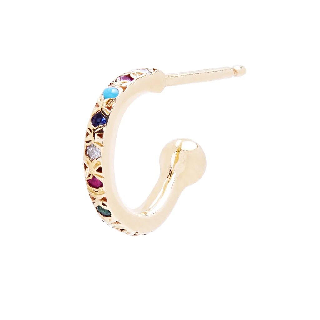 Scosha | Rainbow Gemstone + 10k Gold Huggie Earring | Firecracker