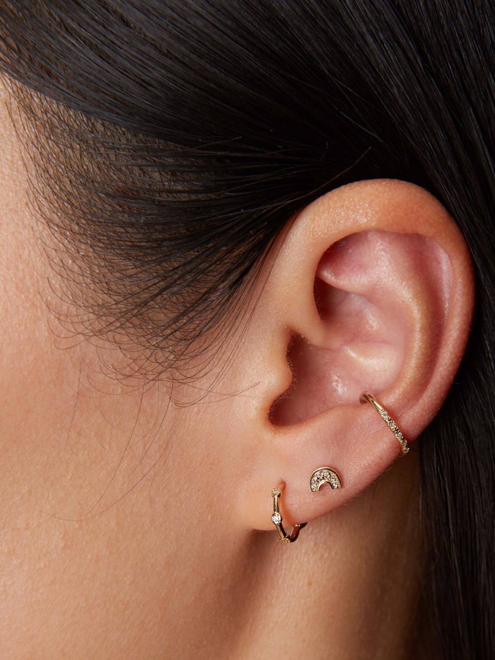 Scosha | Diamond Trio + 10k Gold Huggie Earring | Firecracker