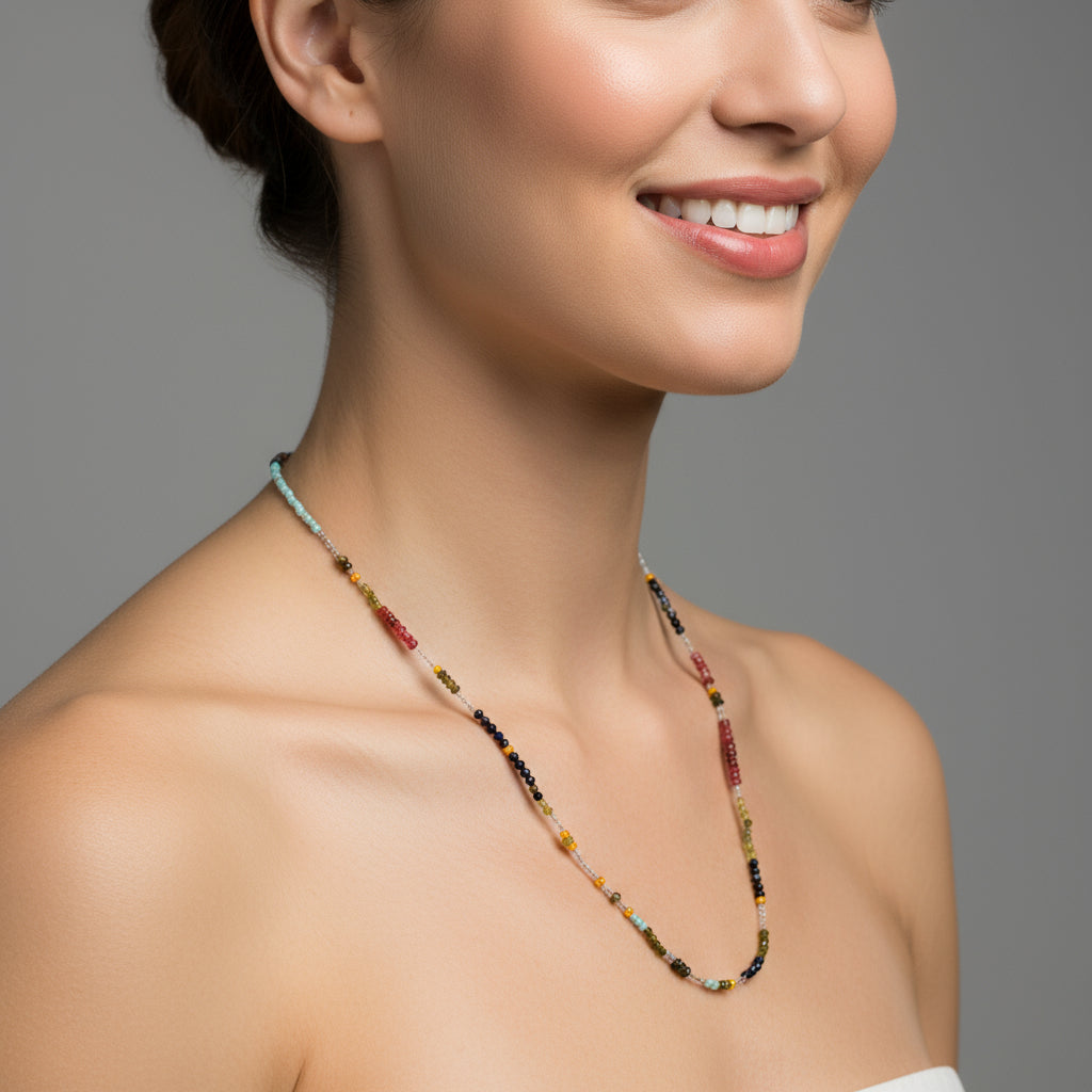 Tourmaline, Sapphire + Larimar 18k Gold Necklace