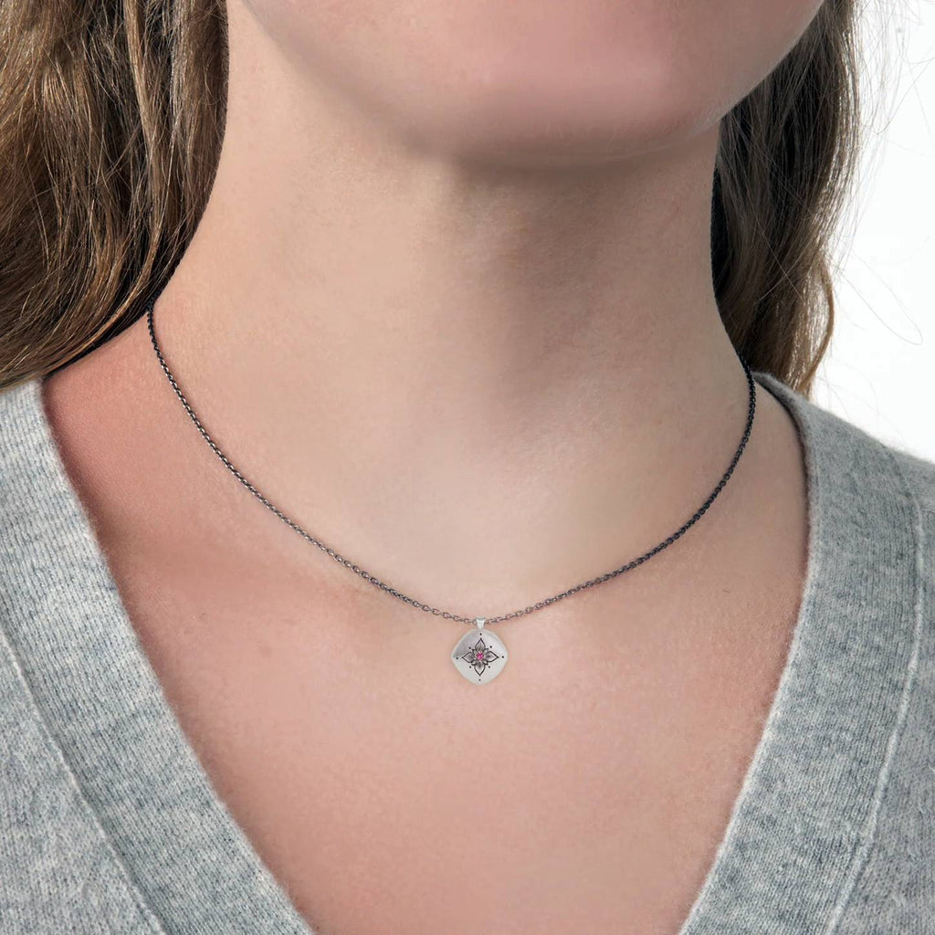 Adel Chefridi Studio | Ruby + Sterling Silver "Lotus Cushion" Pendant Necklace | Firecracker