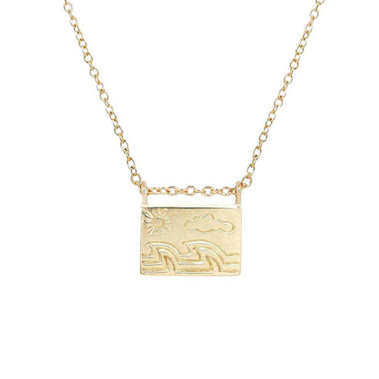 Aili Jewelry | Ocean + 14K Gold Postcard Charm Necklace | Firecracker