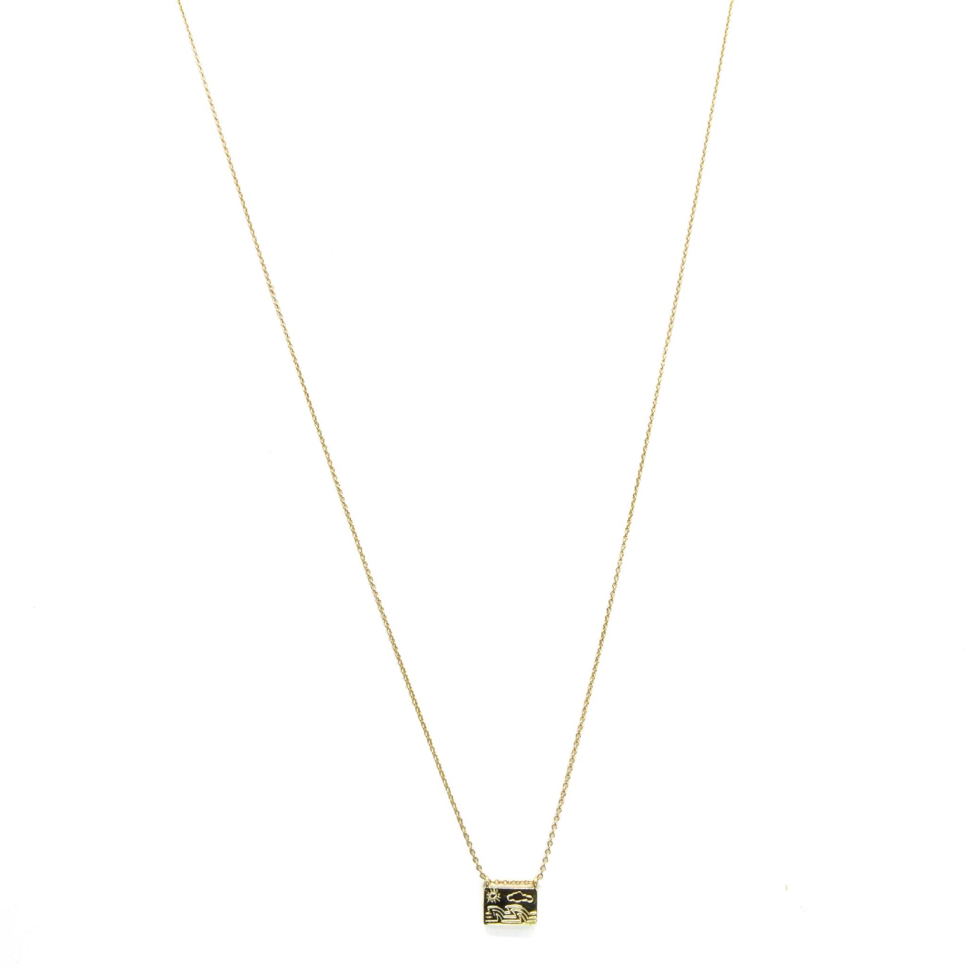 Aili Jewelry | Ocean + 14K Gold Postcard Charm Necklace | Firecracker