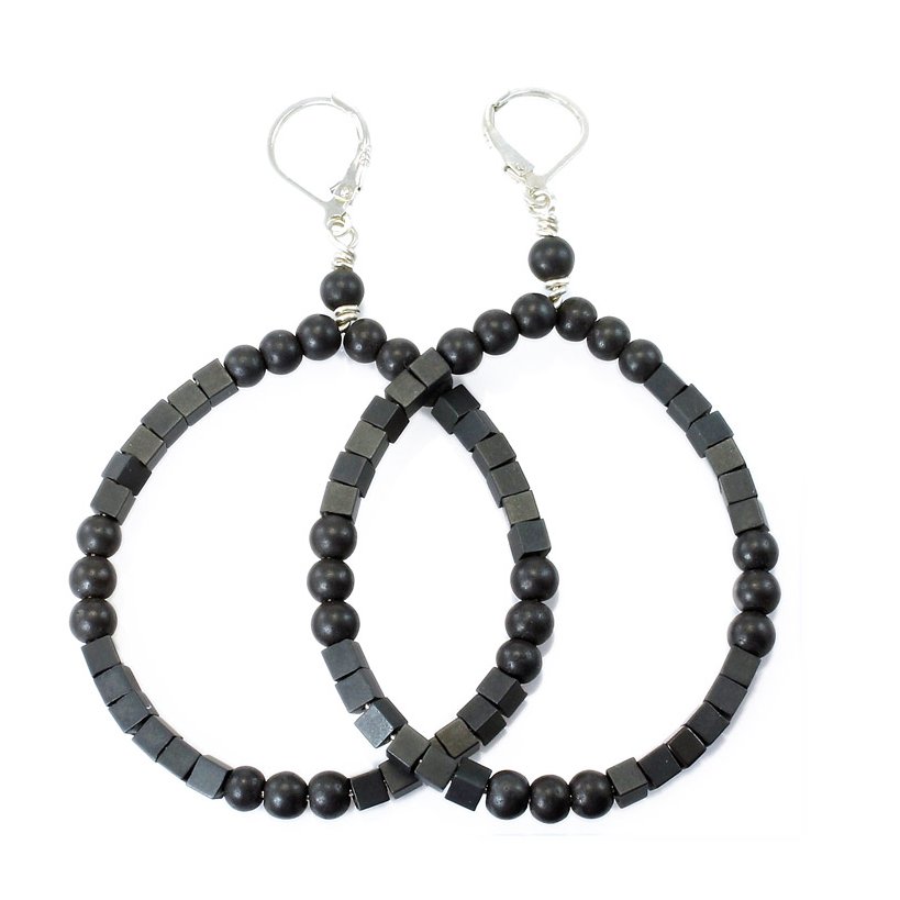 Ann Lightfoot | Hematite Hoop Earrings | Slate Grey | Firecracker