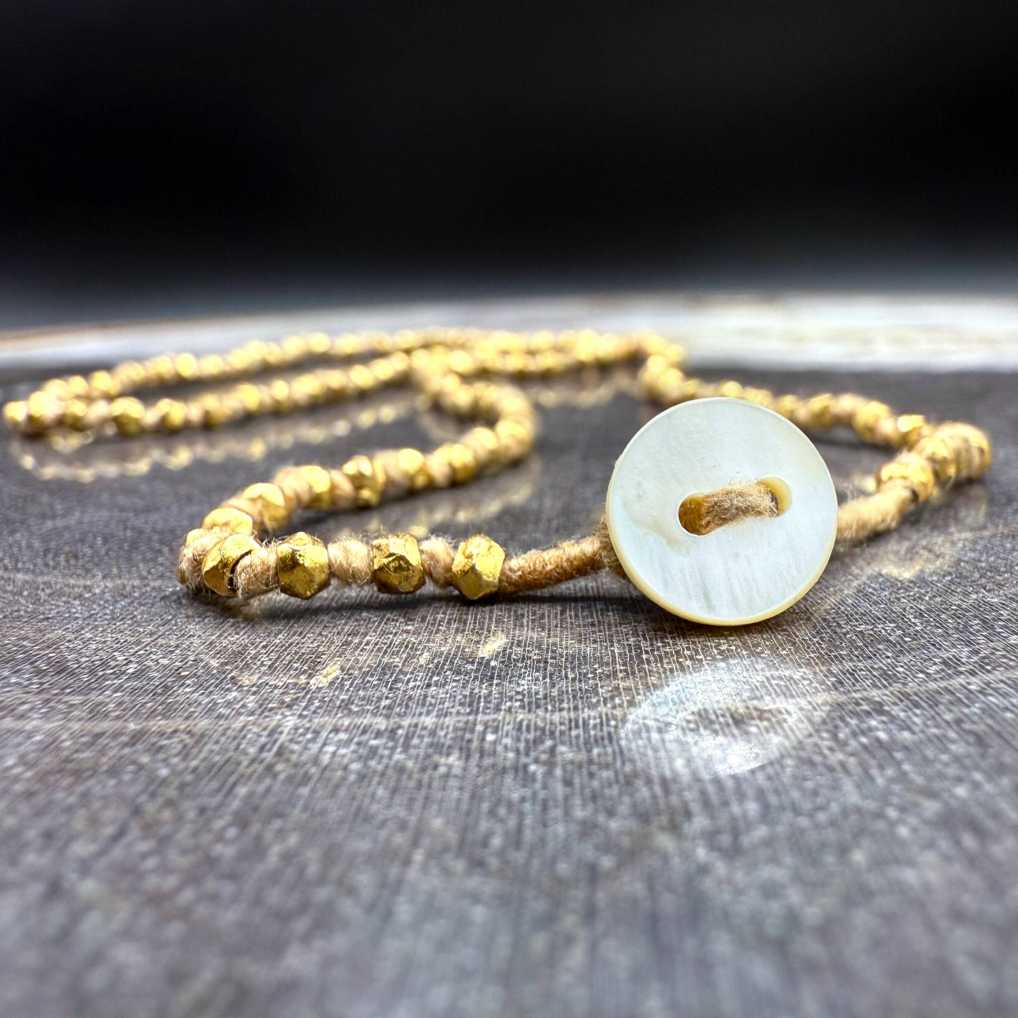 Lena Skadegard Jewelry | Gold Bead + Knotted Button Necklace | Firecracker