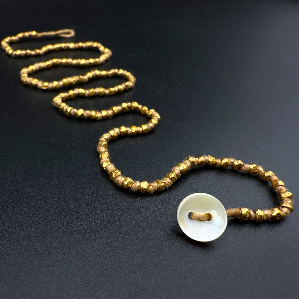 Lena Skadegard Jewelry | Gold Bead + Knotted Button Necklace | Firecracker
