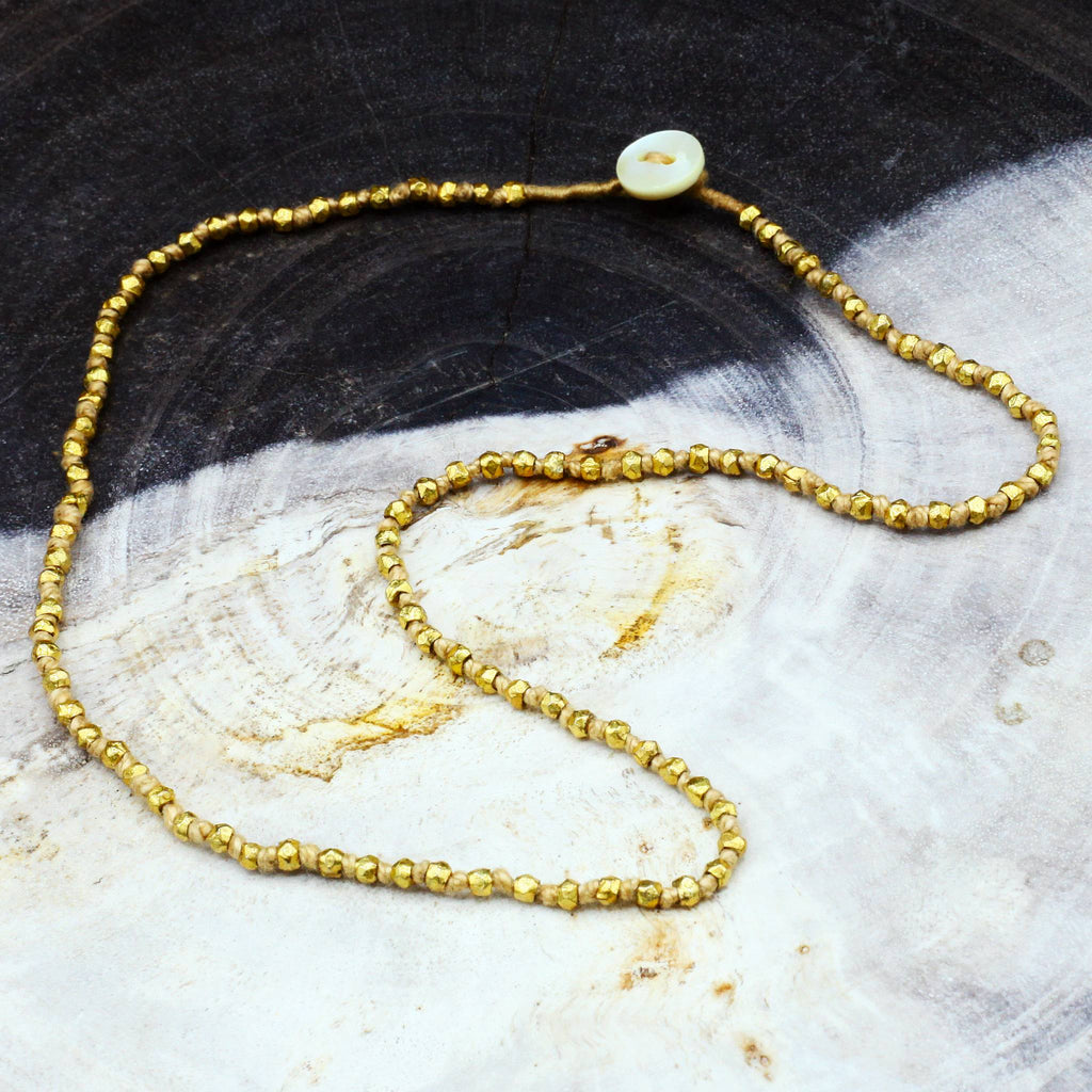 Lena Skadegard Jewelry | Gold Bead + Knotted Button Necklace | Firecracker