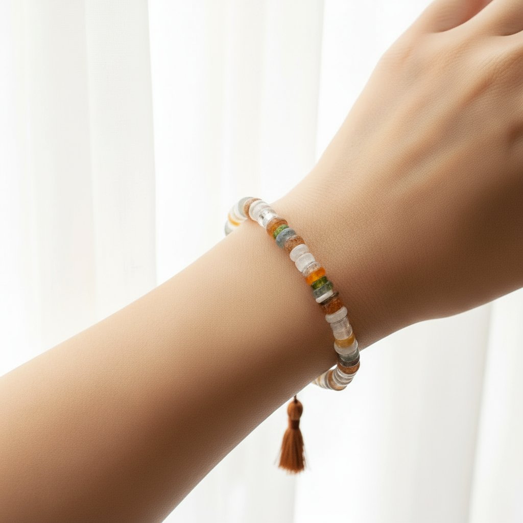 Lena Skadegard Jewelry | Mixed Rainbow Gemstone Tassel Bracelet | Firecracker