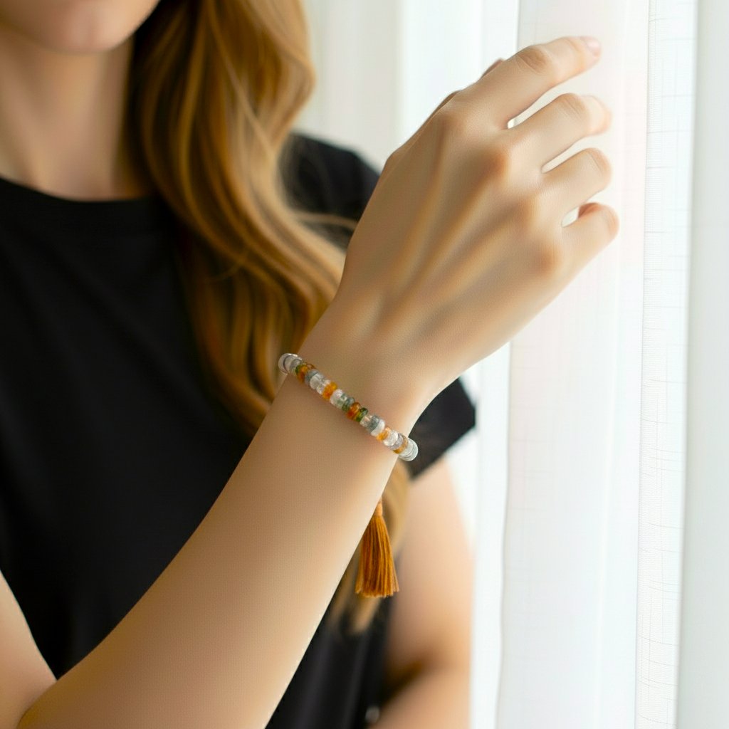 Lena Skadegard Jewelry | Mixed Rainbow Gemstone Tassel Bracelet | Firecracker