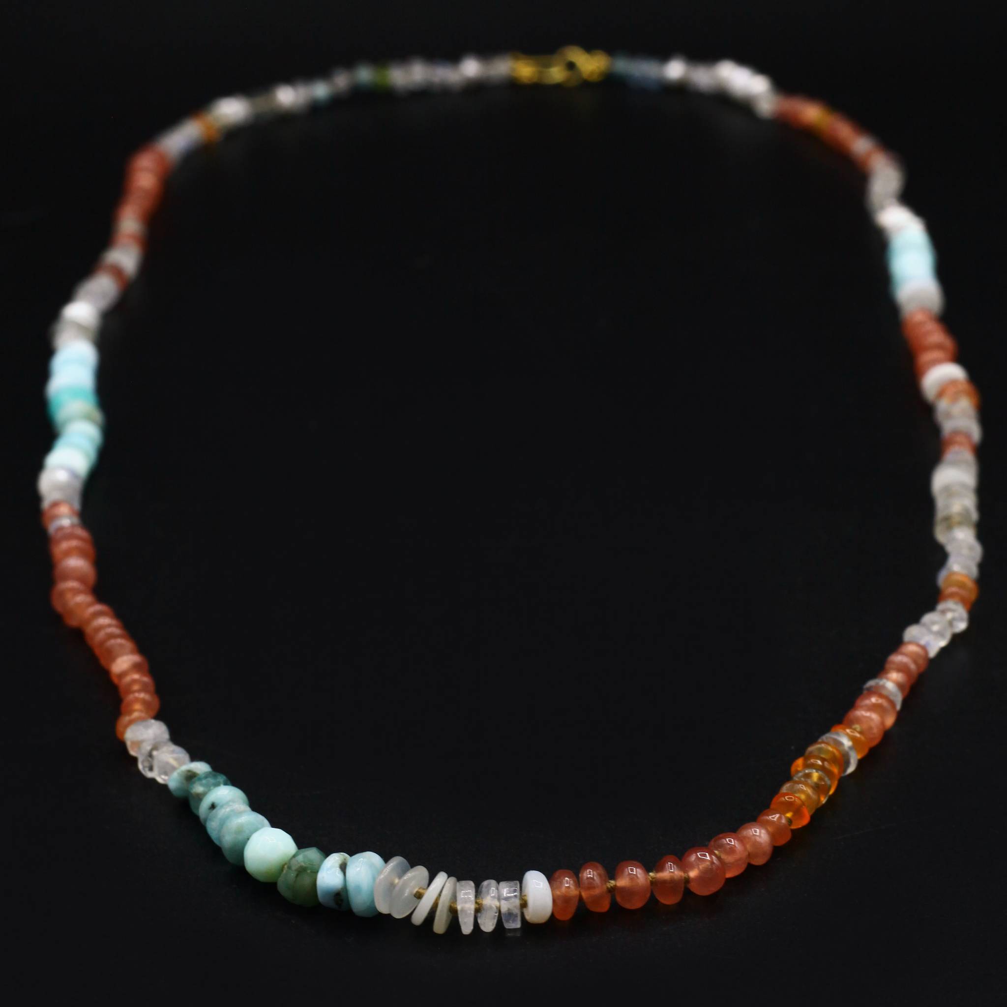 Lena Skadegard Jewels | Peruvian Opal, Pearl, Sunstone + Moonstone 9k Gold Gemstone Necklace | Firecracker